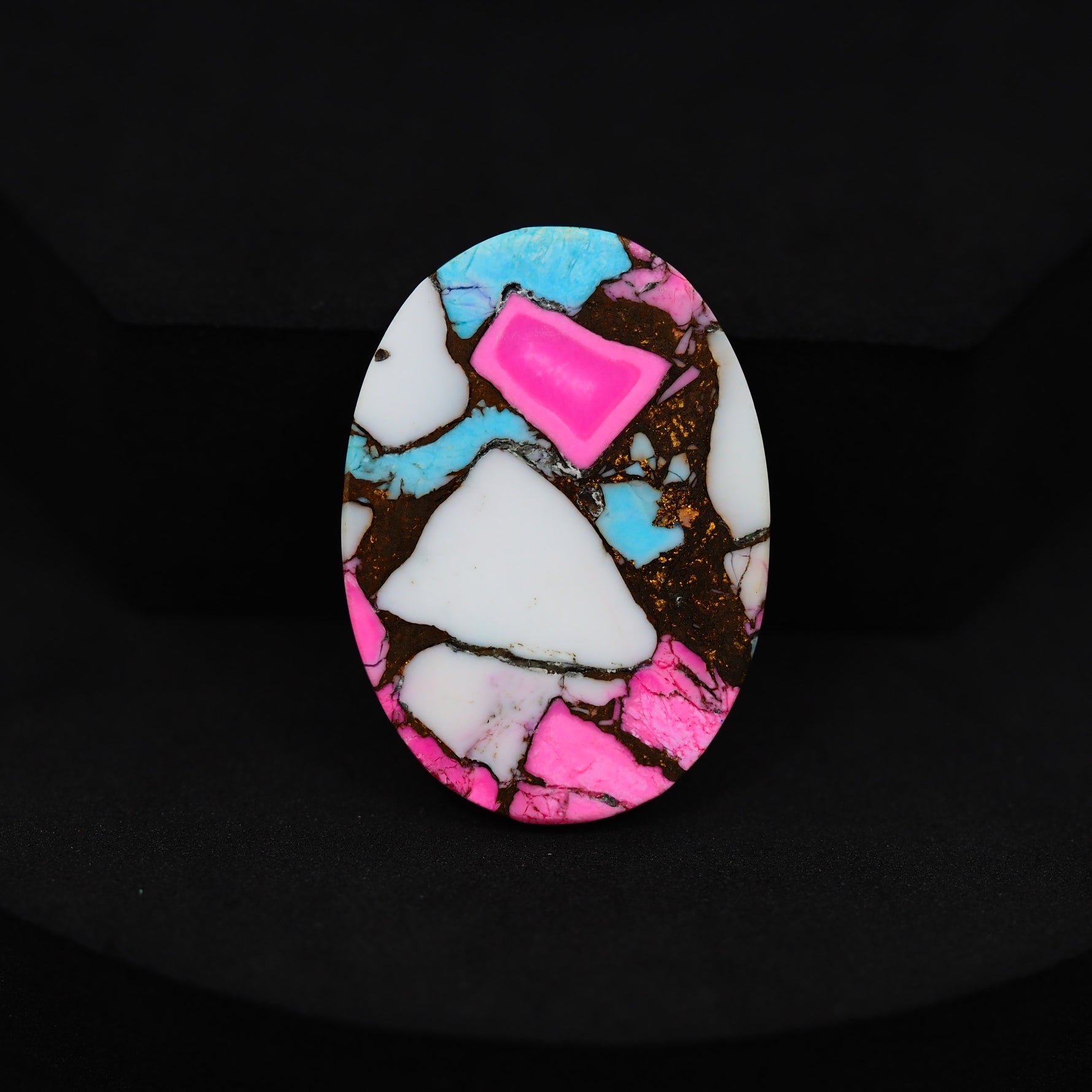 Natural Cotton Candy Turquoise Oval Cabochon 32x23x5mm 31.5ct - Blue, White & Pink Composite - Pedra Gems