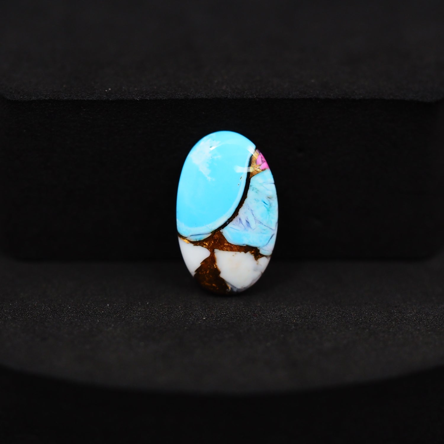 Natural Cotton Candy Turquoise Oval Cabochon 17x11x3mm 4.8ct - Blue & White Composite - Pedra Gems