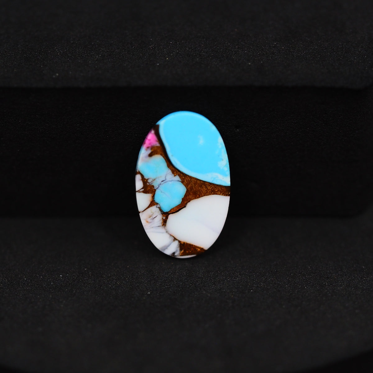 Natural Cotton Candy Turquoise Oval Cabochon 17x11x3mm 4.8ct - Blue & White Composite - Pedra Gems