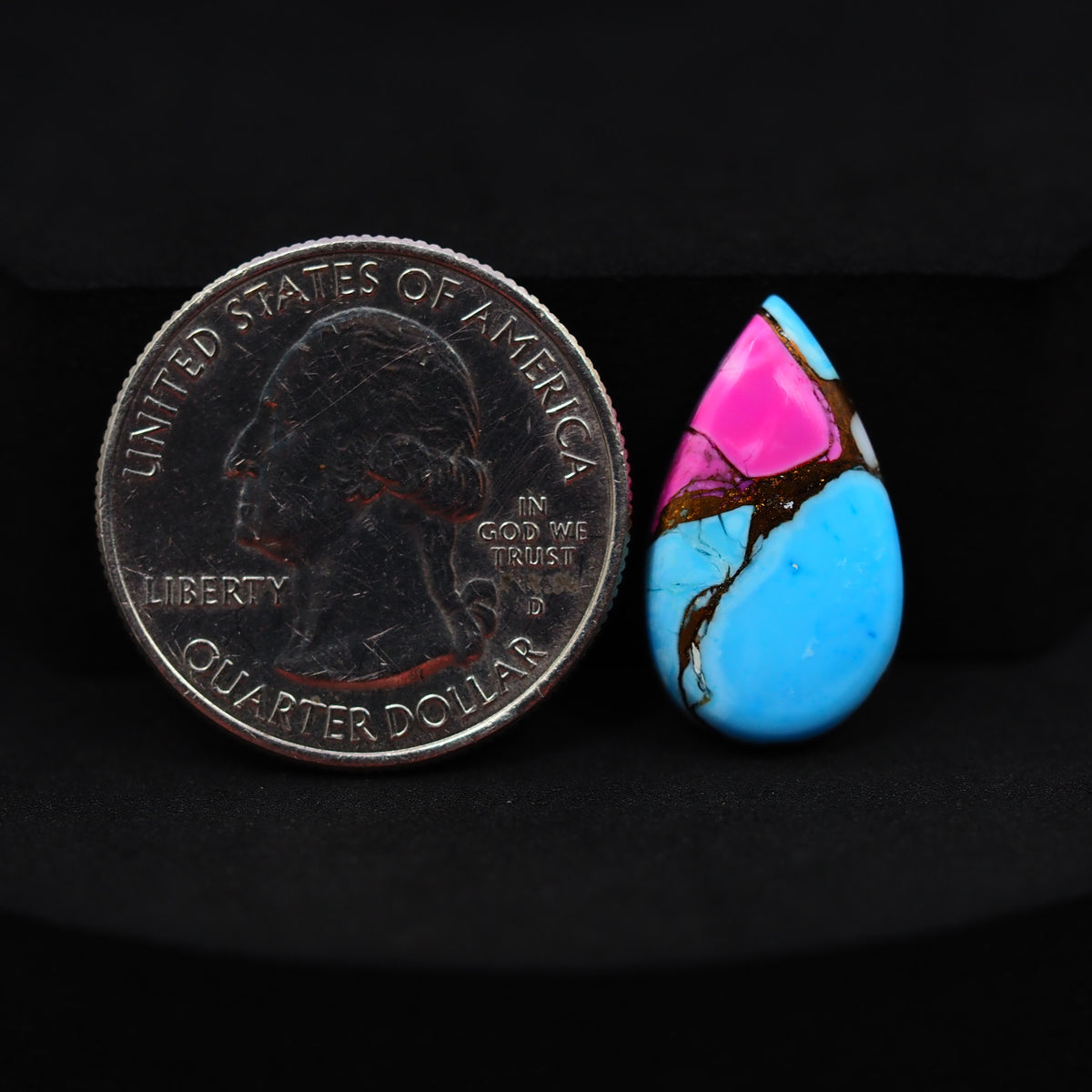 Cotton Candy Turquoise Pear Cabochon 20x11x3mm 6.5ct - Blue, White & Pink Composite, Kingman Mine – Pedra Gems
