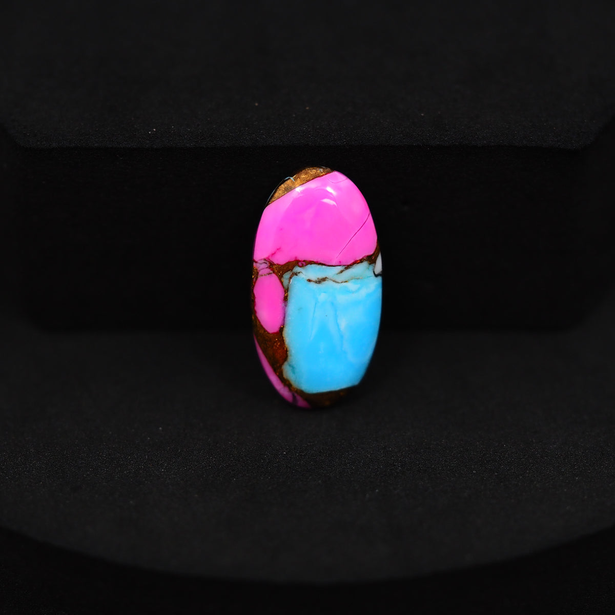 Natural Cotton Candy Turquoise Oval Cabochon 20x11x3mm 7ct - Blue, White & Pink Composite - Pedra Gems