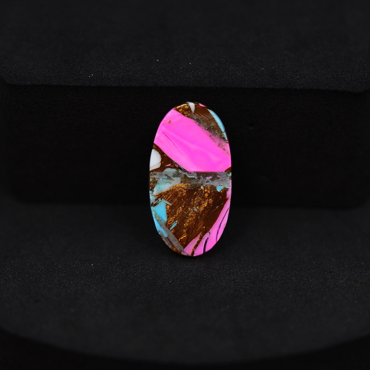 Natural Cotton Candy Turquoise Oval Cabochon 20x11x3mm 7ct - Blue, White & Pink Composite - Pedra Gems