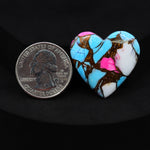 Natural Cotton Candy Turquoise 29x29x5mm Heart Cabochon 32ct - Blue, White & Pink Composite - Pedra Gems