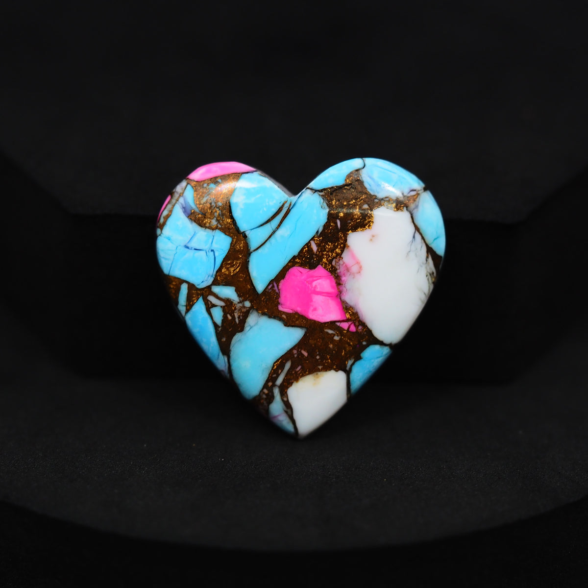 Natural Cotton Candy Turquoise 29x29x5mm Heart Cabochon 32ct - Blue, White & Pink Composite - Pedra Gems