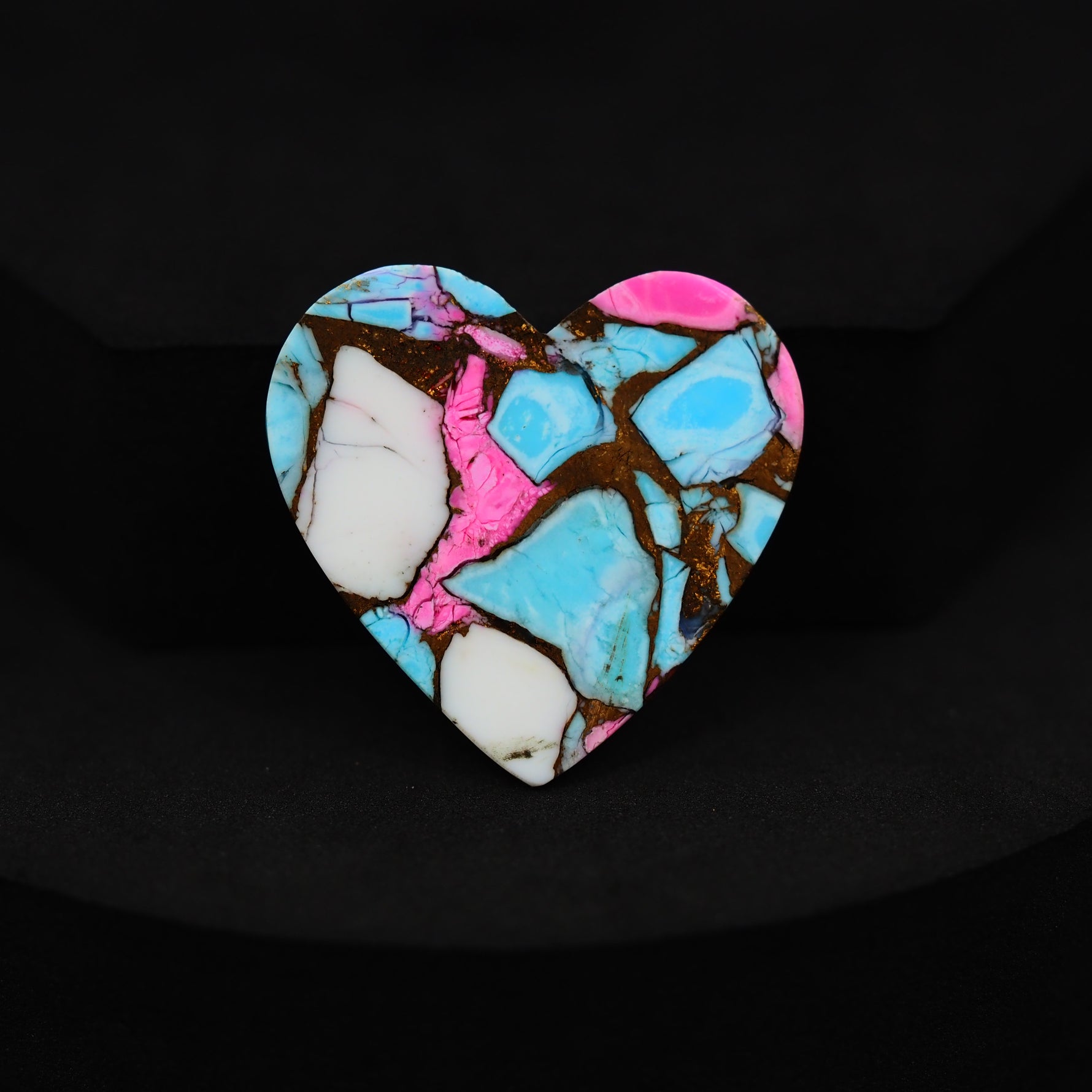 Natural Cotton Candy Turquoise 29x29x5mm Heart Cabochon 32ct - Blue, White & Pink Composite - Pedra Gems
