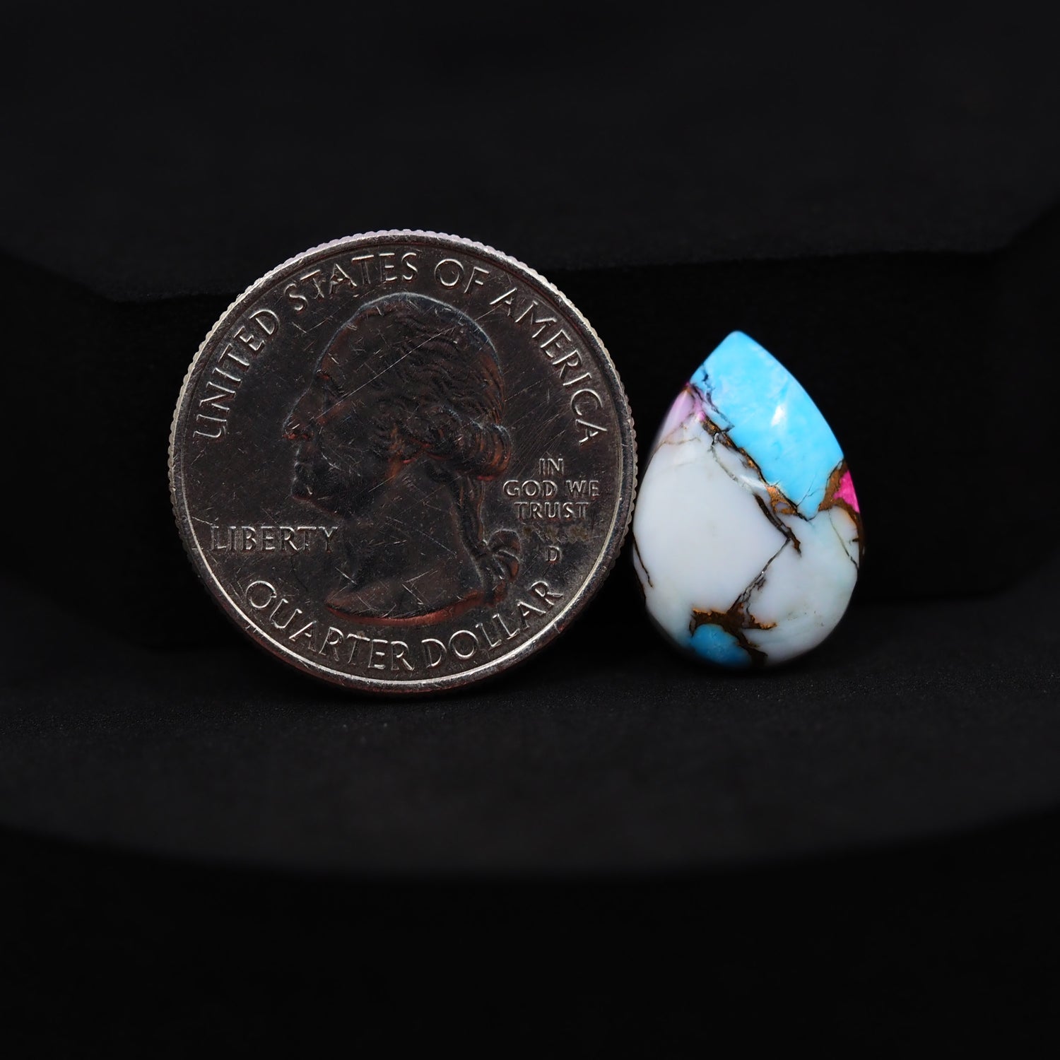 Natural Cotton Candy Turquoise Pear Cabochon 17x12x4mm 7ct - White, Blue & Pink Composite - Pedra Gems