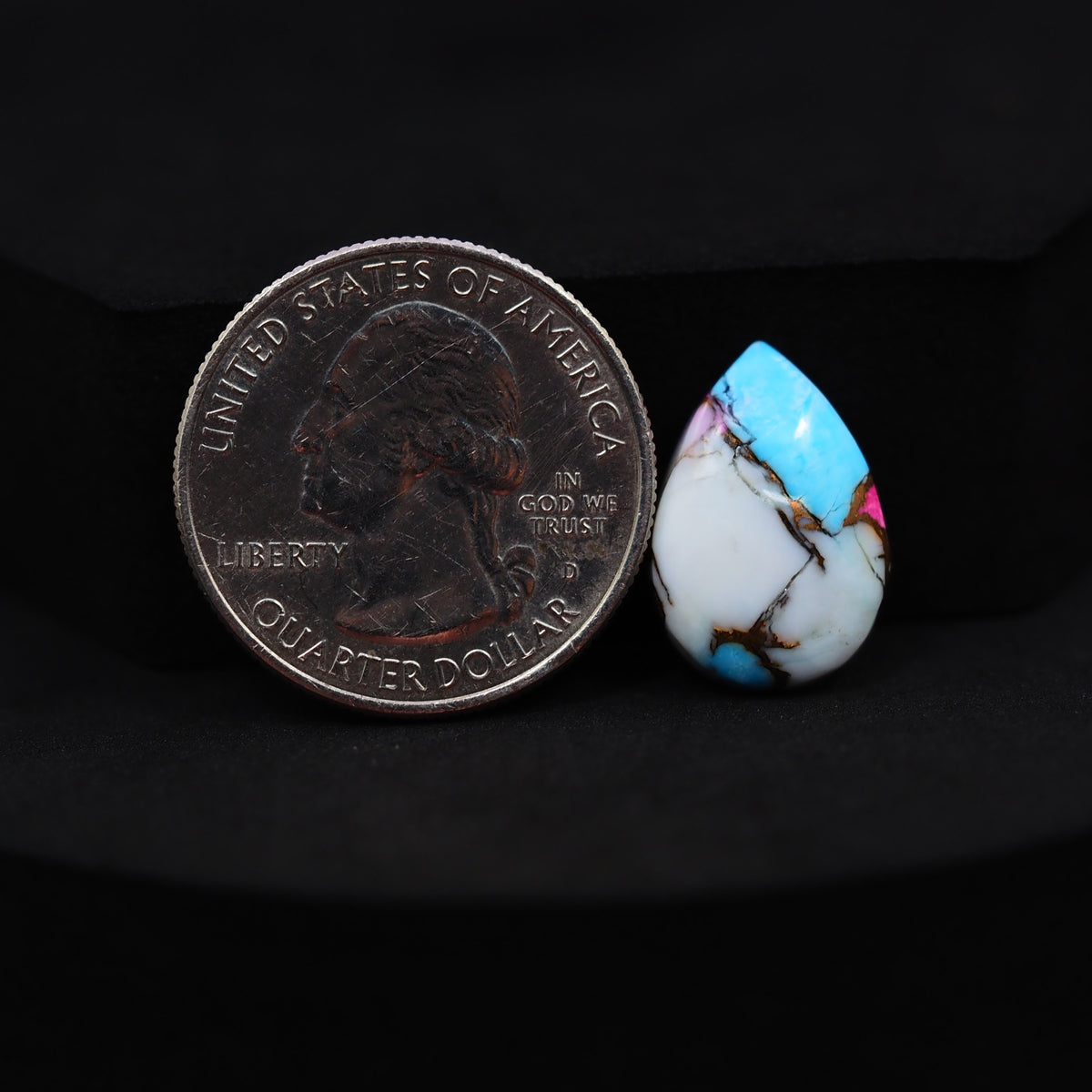 Natural Cotton Candy Turquoise Pear Cabochon 17x12x4mm 7ct - White, Blue & Pink Composite - Pedra Gems