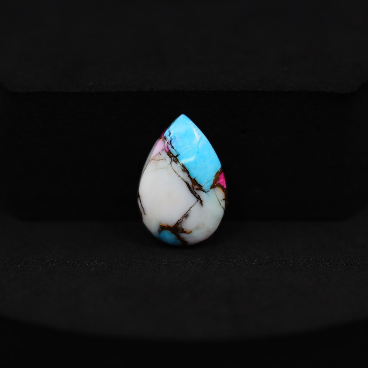Natural Cotton Candy Turquoise Pear Cabochon 17x12x4mm 7ct - White, Blue & Pink Composite - Pedra Gems