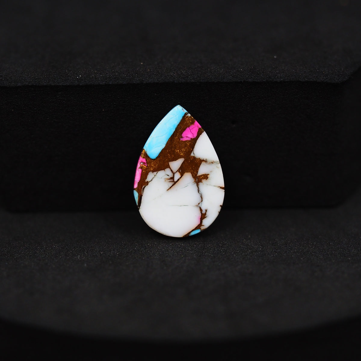 Natural Cotton Candy Turquoise Pear Cabochon 17x12x4mm 7ct - White, Blue & Pink Composite - Pedra Gems