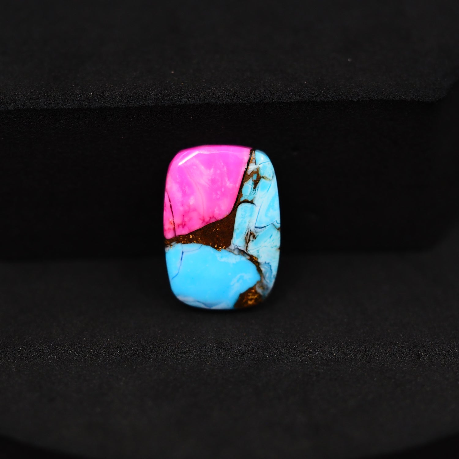Natural Cotton Candy Turquoise Cushion Cabochon 17x12x3mm 7ct - Blue & Pink Composite - Pedra Gems