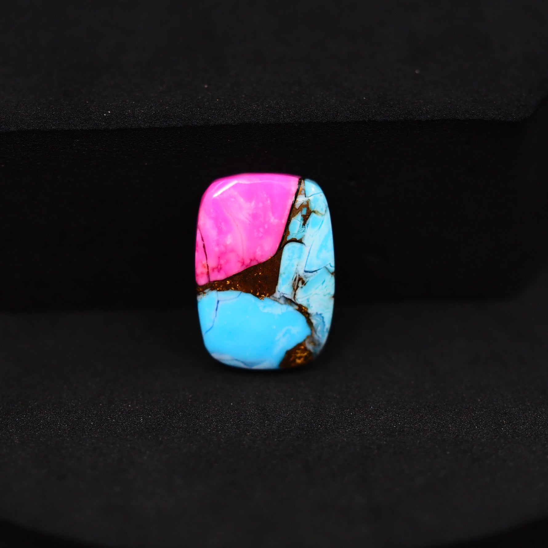 Natural Cotton Candy Turquoise Cushion Cabochon 17x12x3mm 7ct - Blue & Pink Composite - Pedra Gems