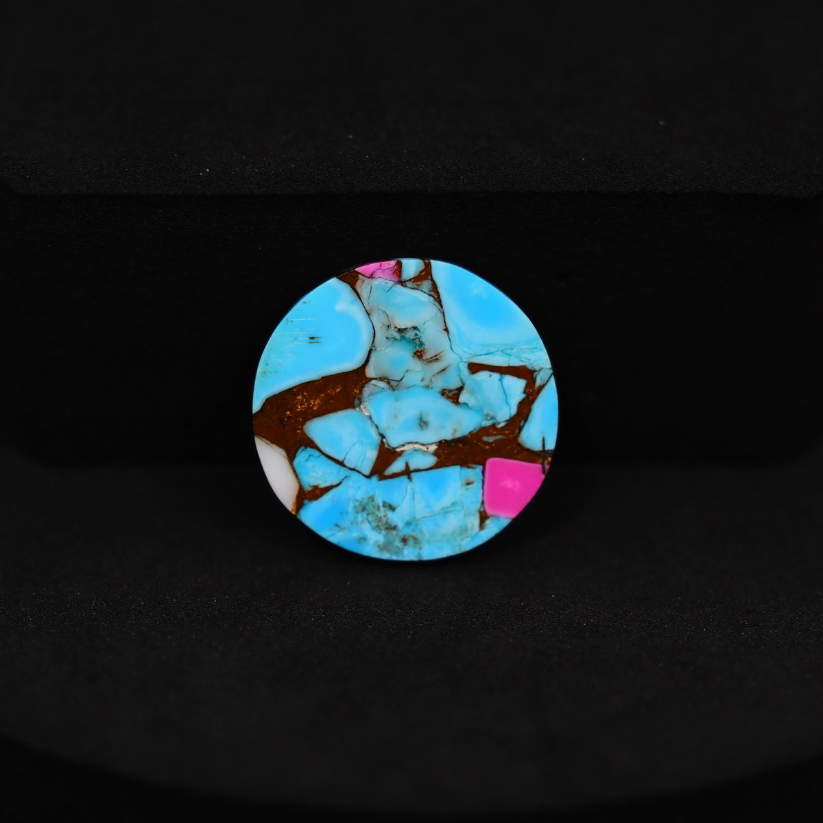 Natural Cotton Candy Turquoise Round Cabochon 17x17x4mm 10.5ct - Blue & Pink Composite - Pedra Gems