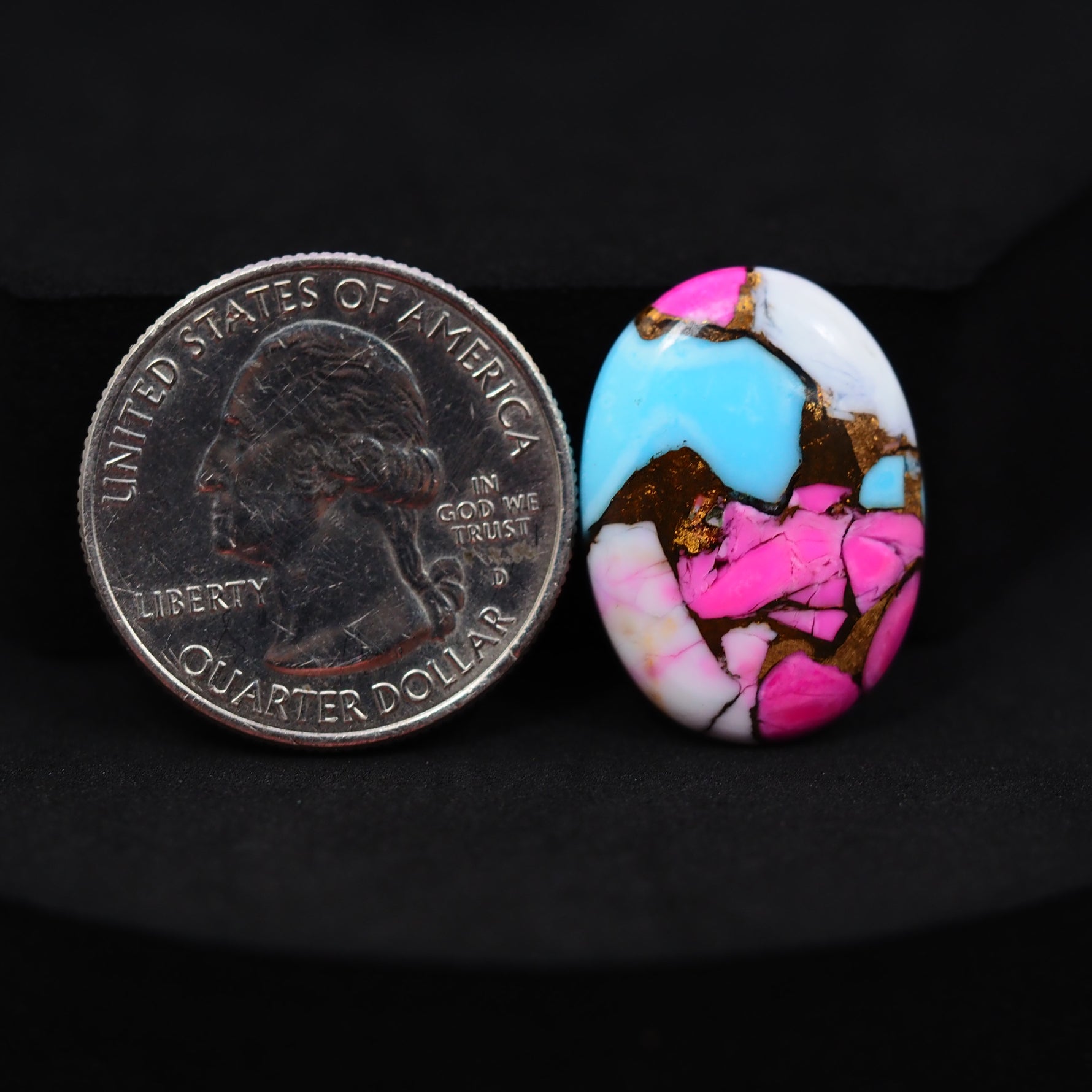 Natural Cotton Candy Turquoise Oval Cabochon 23x14x3mm 12ct - Blue, White & Pink Composite - Pedra Gems