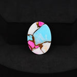 Natural Cotton Candy Turquoise Oval Cabochon 23x14x3mm 12ct - Blue, White & Pink Composite - Pedra Gems