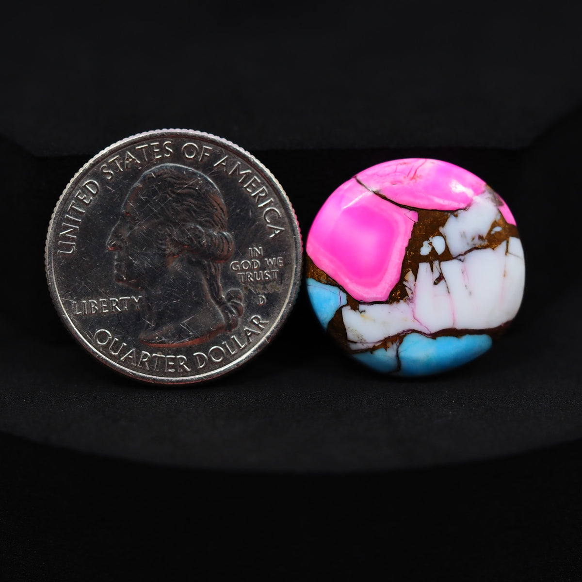 Natural Cotton Candy Turquoise Round Cabochon 20x20x4mm 17.5ct - Pink, White & Blue Composite - Pedra Gems