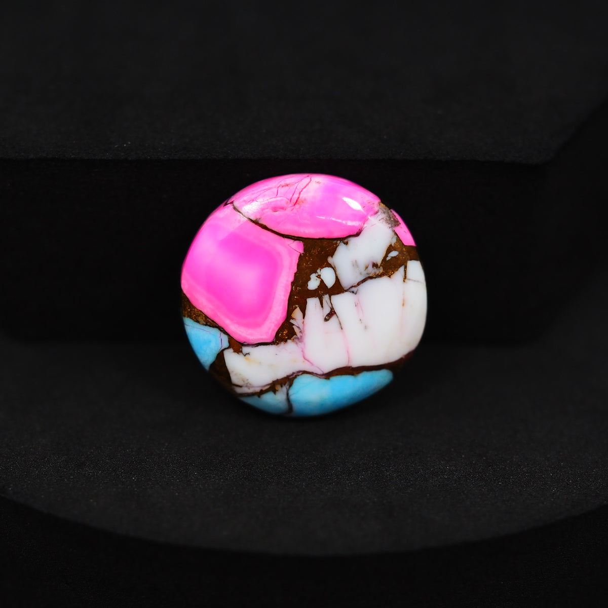 Natural Cotton Candy Turquoise Round Cabochon 20x20x4mm 17.5ct - Pink, White & Blue Composite - Pedra Gems