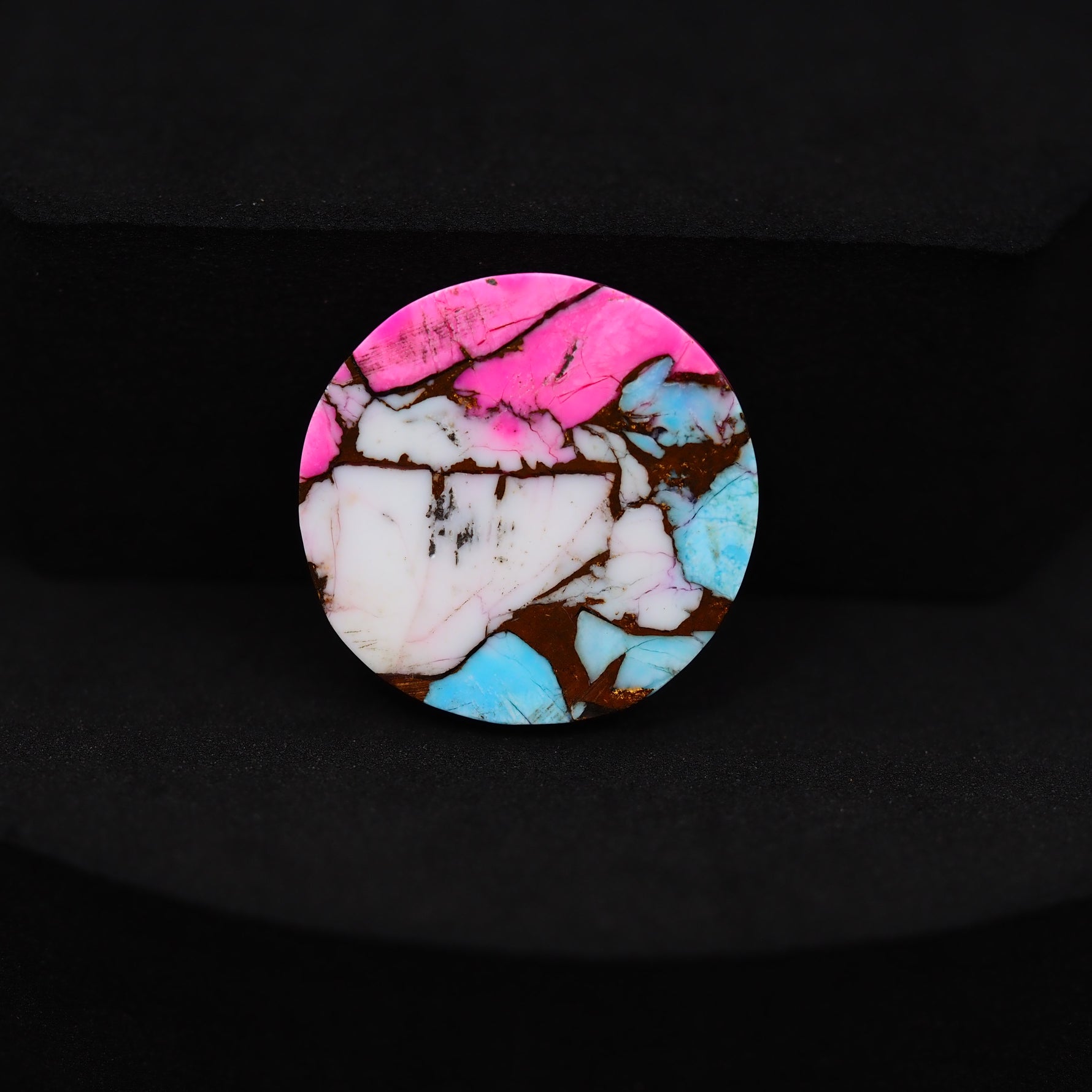 Natural Cotton Candy Turquoise Round Cabochon 20x20x4mm 17.5ct - Pink, White & Blue Composite - Pedra Gems