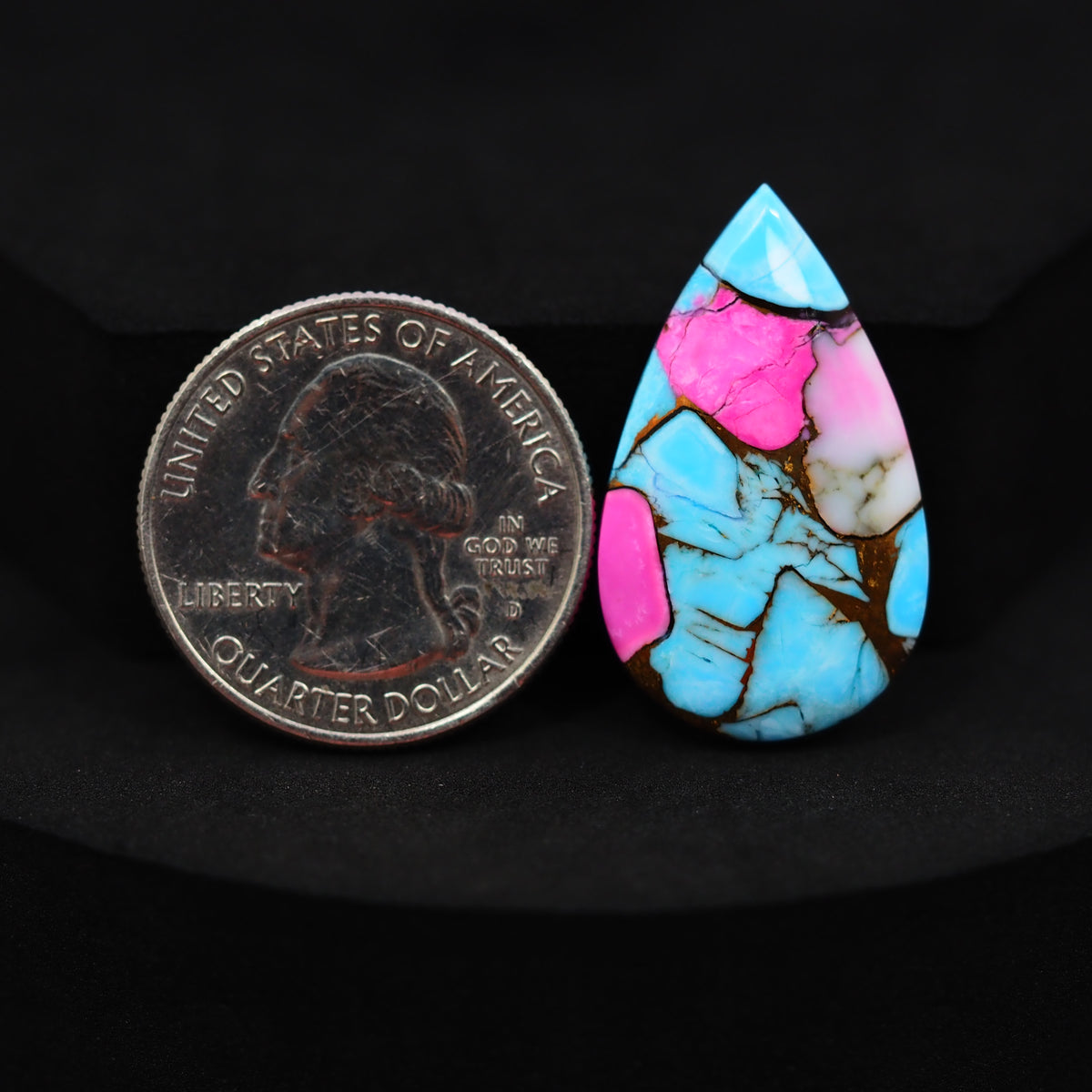 Natural Cotton Candy Turquoise Pear Cabochon 29x18x4mm 16.5ct - Blue, Pink & White Composite - Pedra Gems
