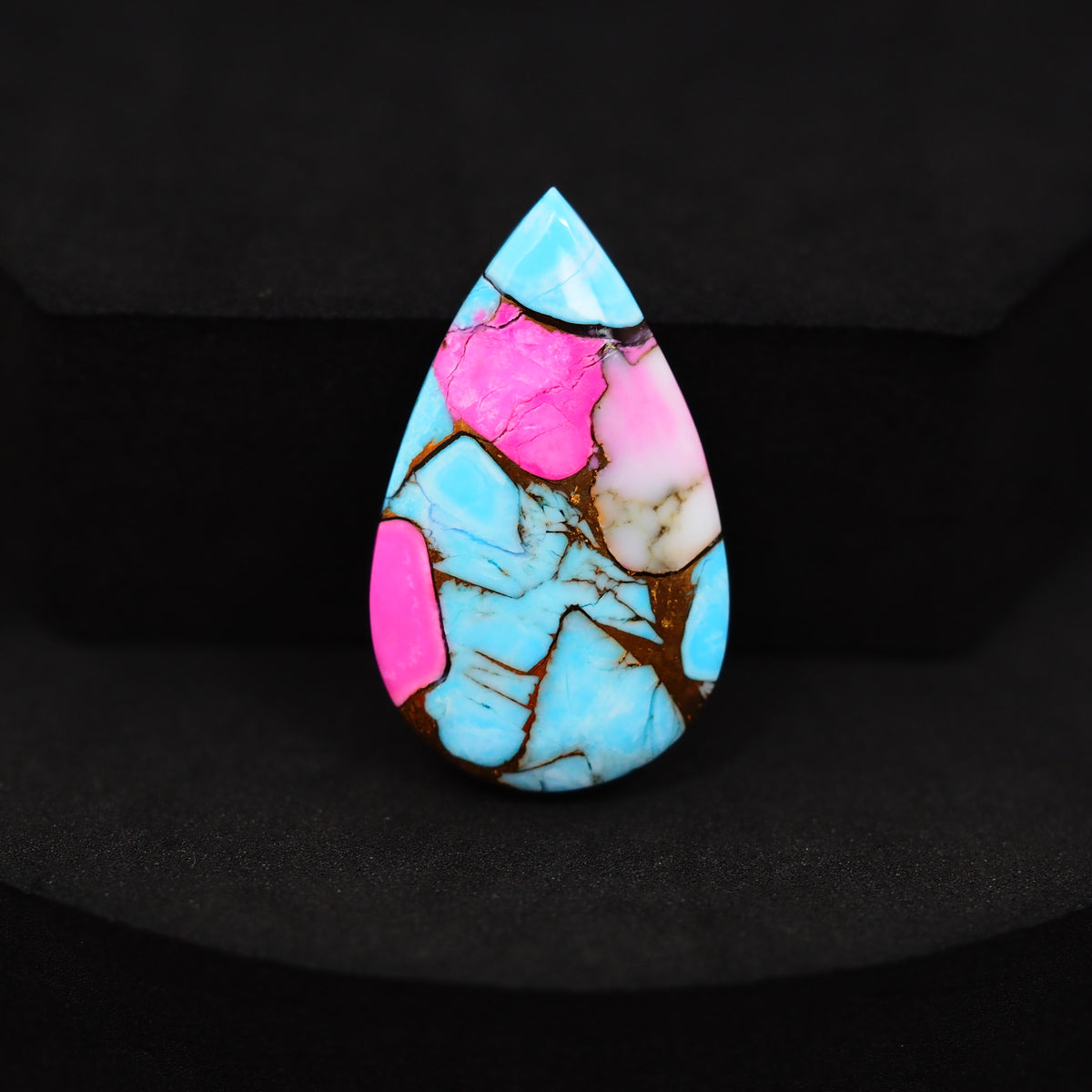 Natural Cotton Candy Turquoise Pear Cabochon 29x18x4mm 16.5ct - Blue, Pink & White Composite - Pedra Gems