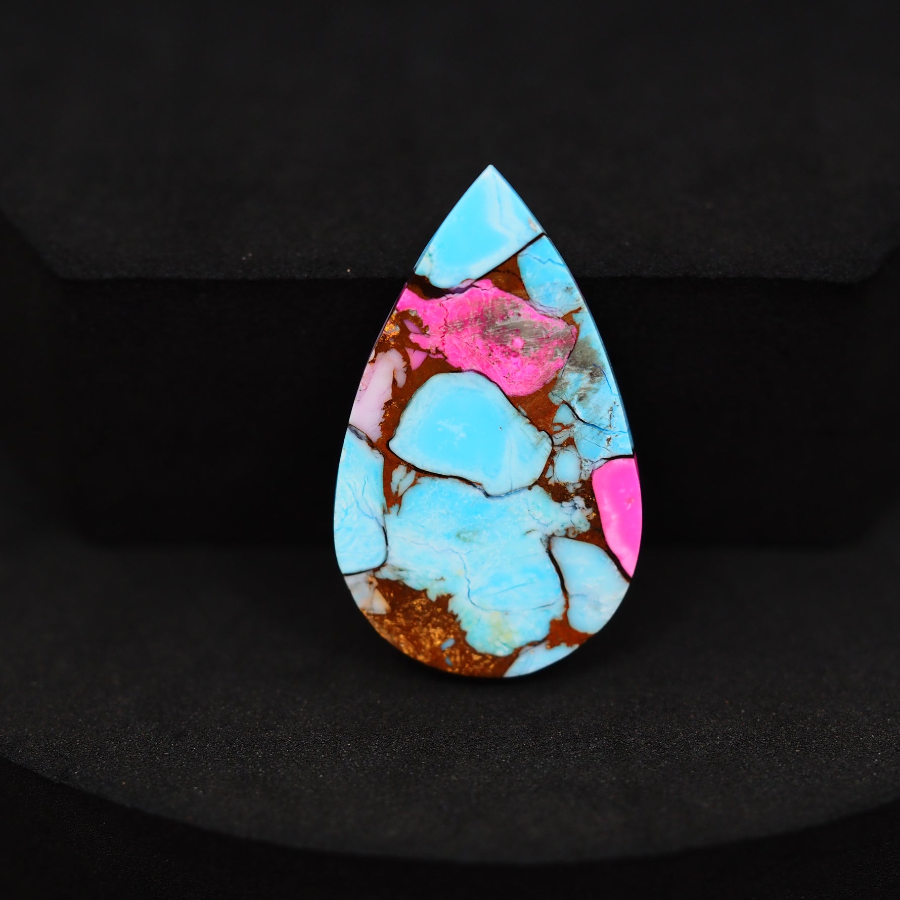 Natural Cotton Candy Turquoise Pear Cabochon 29x18x4mm 16.5ct - Blue, Pink & White Composite - Pedra Gems