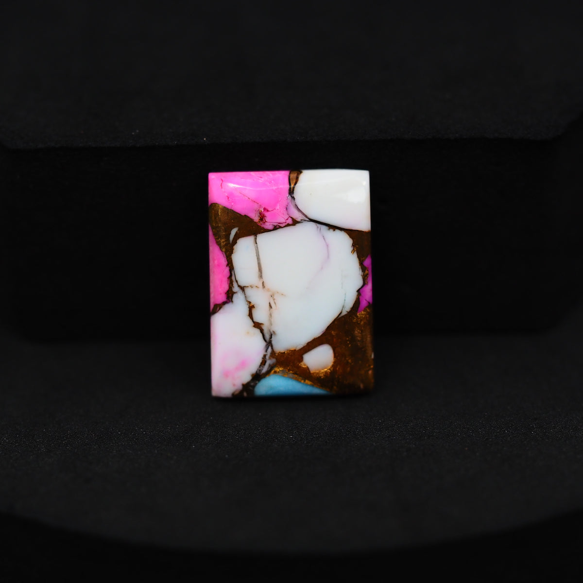 Natural Cotton Candy Turquoise Rectangle Cabochon 19x14x4mm 10ct - Pink, White & Blue Composite - Pedra Gems