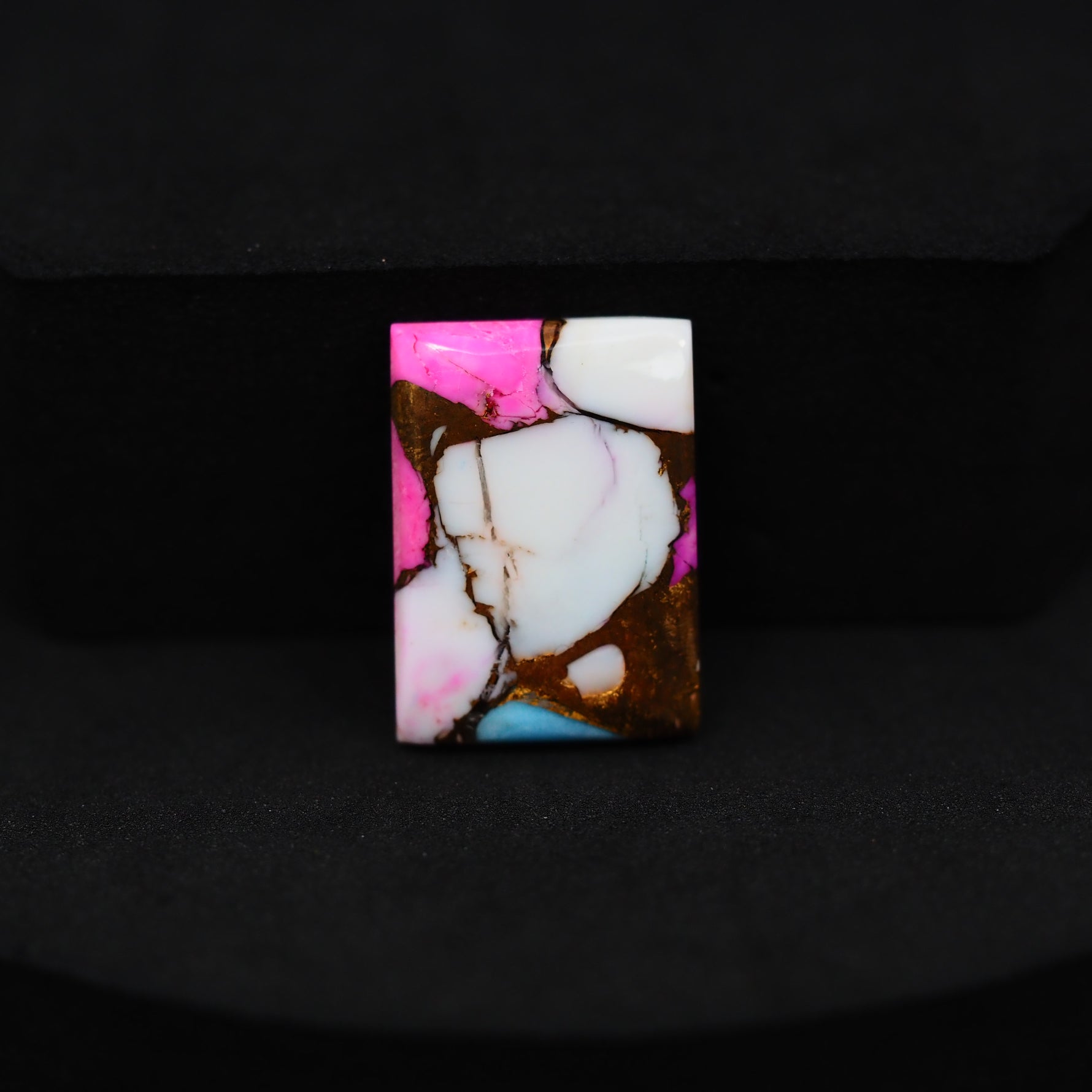 Natural Cotton Candy Turquoise Rectangle Cabochon 19x14x4mm 10ct - Pink, White & Blue Composite - Pedra Gems