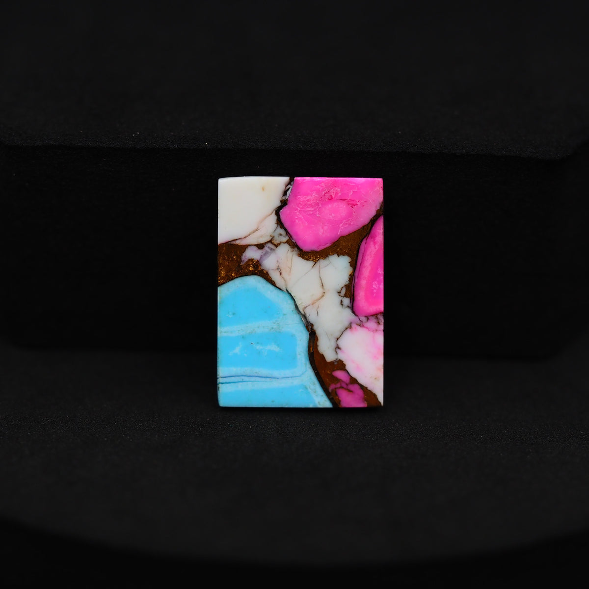 Natural Cotton Candy Turquoise Rectangle Cabochon 19x14x4mm 10ct - Pink, White & Blue Composite - Pedra Gems