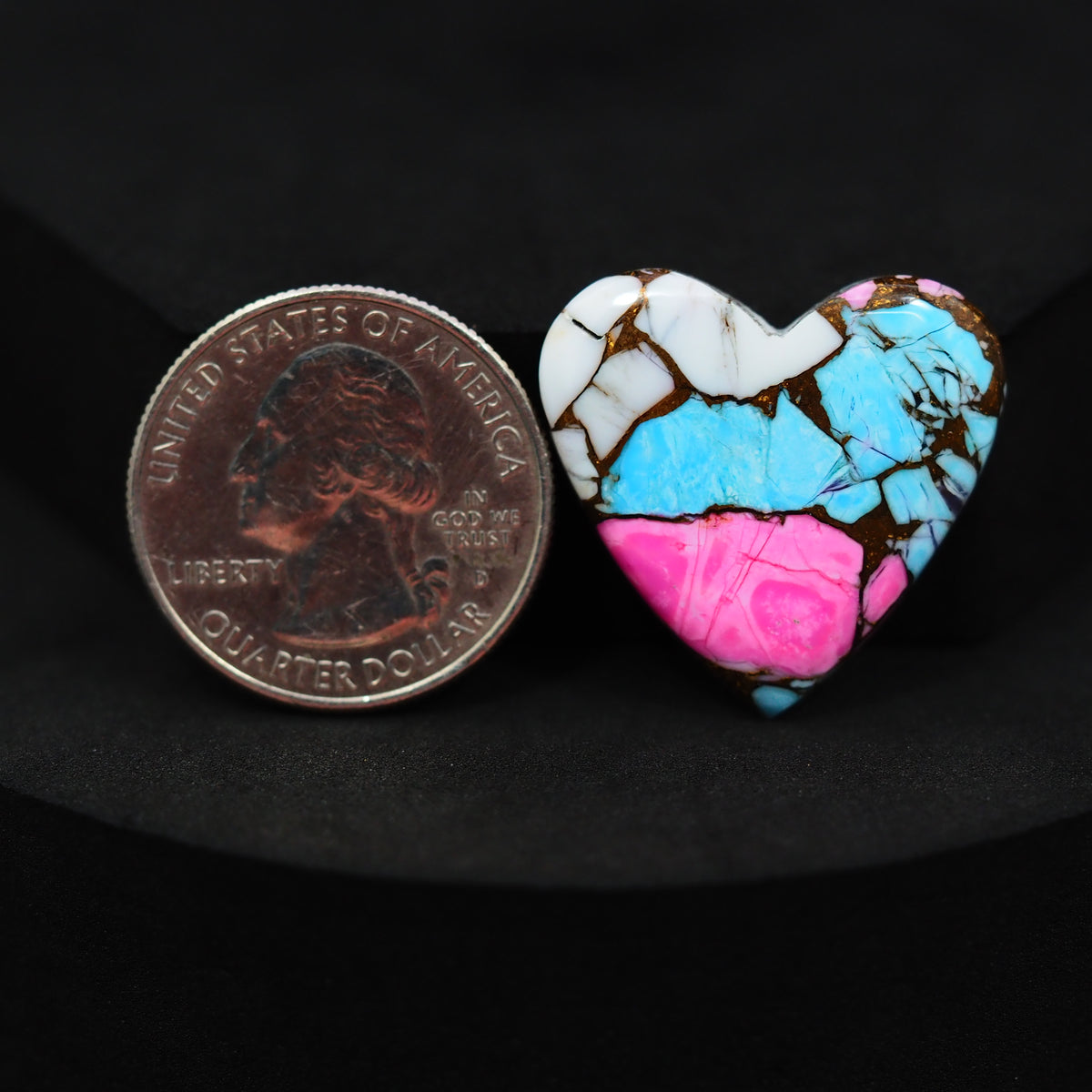 Natural Cotton Candy Turquoise 25x25x4mm Heart Cabochon 21.5ct - White, Blue & Pink Composite - Pedra Gems