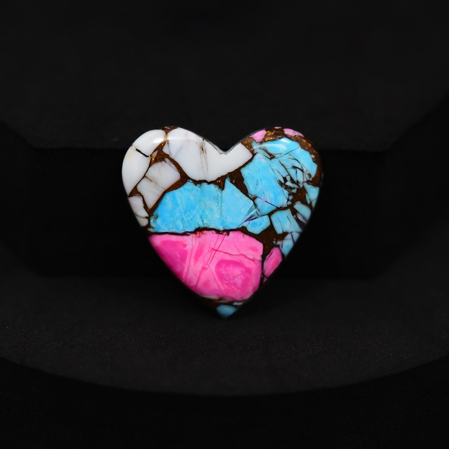 Natural Cotton Candy Turquoise 25x25x4mm Heart Cabochon 21.5ct - White, Blue & Pink Composite - Pedra Gems
