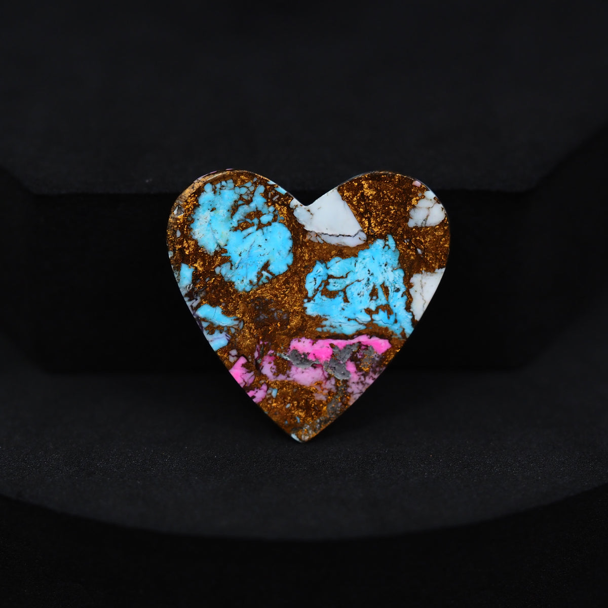 Natural Cotton Candy Turquoise 25x25x4mm Heart Cabochon 21.5ct - White, Blue & Pink Composite - Pedra Gems