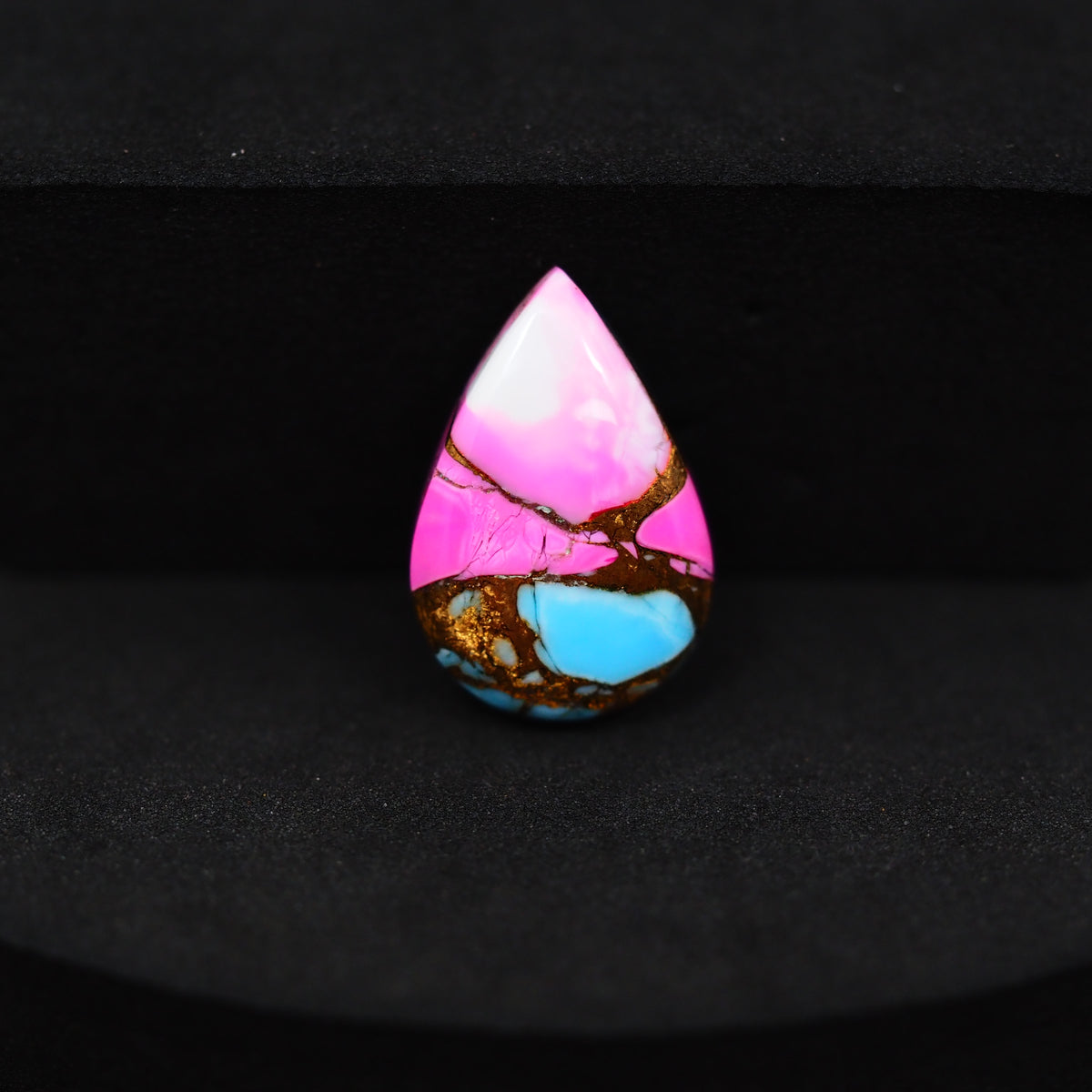 Natural Cotton Candy Turquoise Pear Cabochon 18x12x4mm 7.5ct - Pink, White & Blue Composite - Pedra Gems
