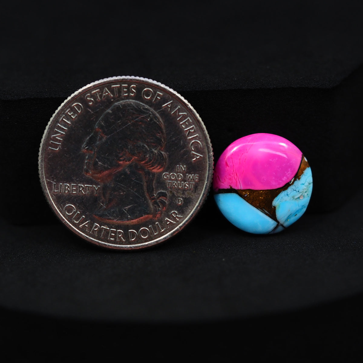 Natural Cotton Candy Turquoise Round Cabochon 14x14x3mm 5ct - Pink & Blue Composite - Pedra Gems