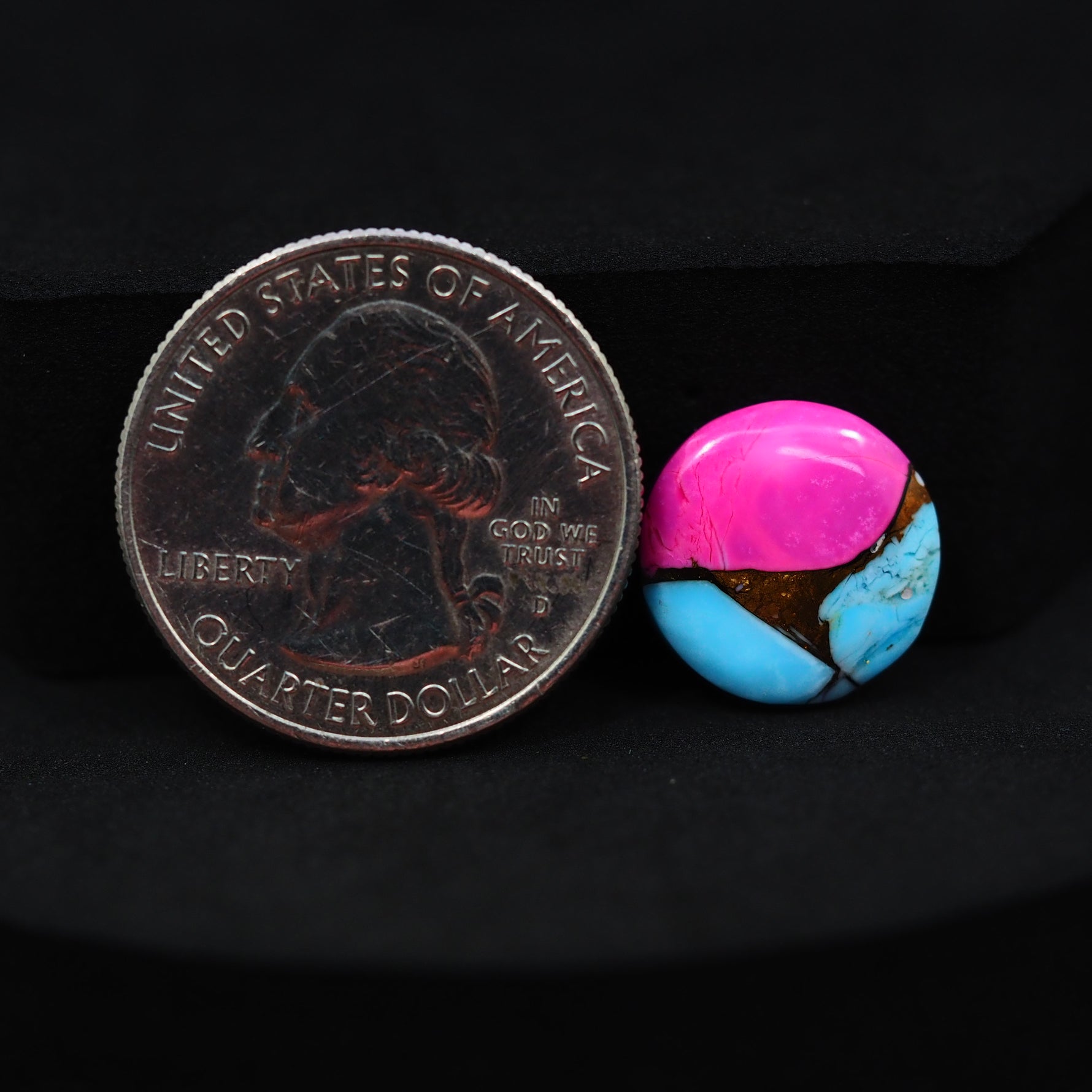 Natural Cotton Candy Turquoise Round Cabochon 14x14x3mm 5ct - Pink & Blue Composite - Pedra Gems