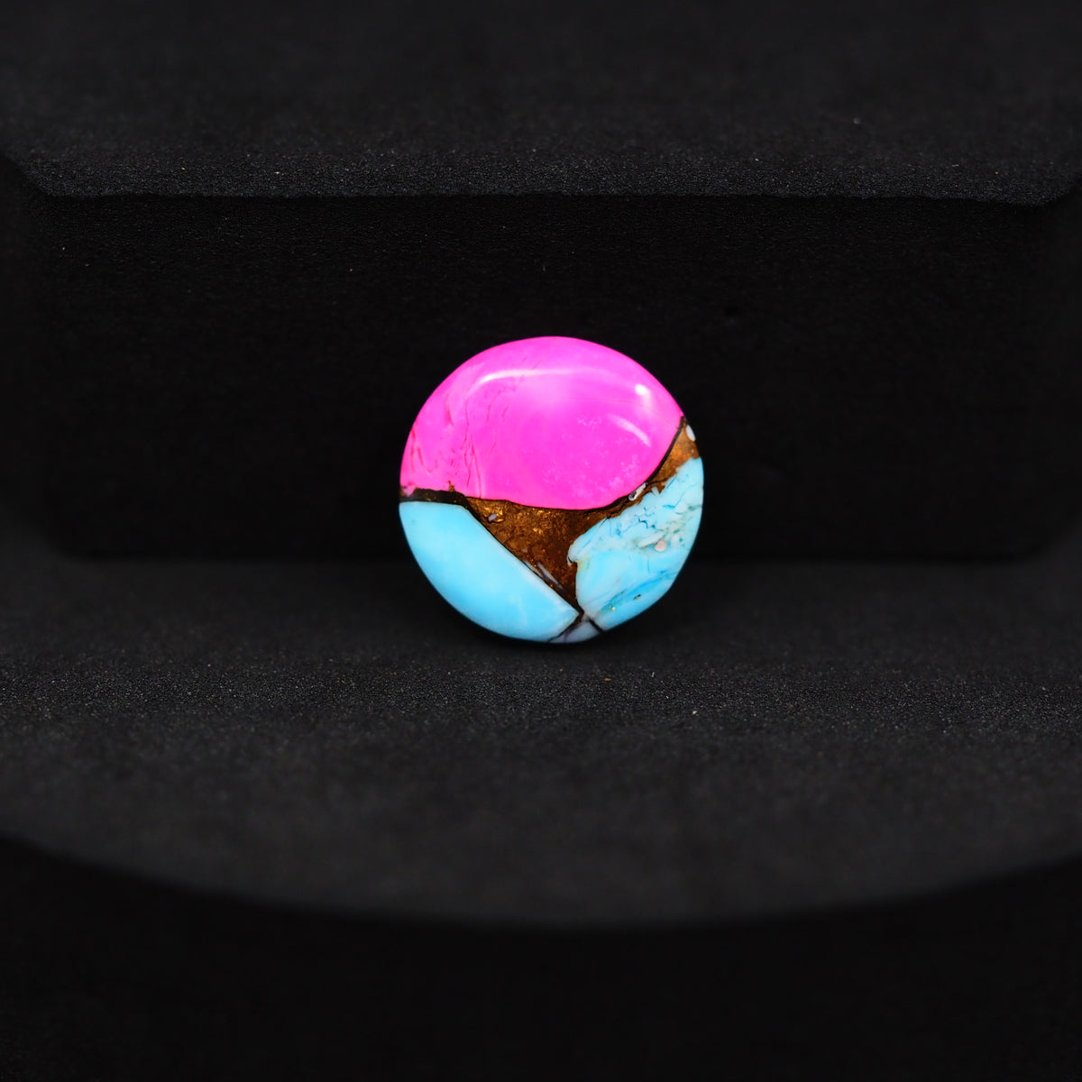 Natural Cotton Candy Turquoise Round Cabochon 14x14x3mm 5ct - Pink & Blue Composite - Pedra Gems