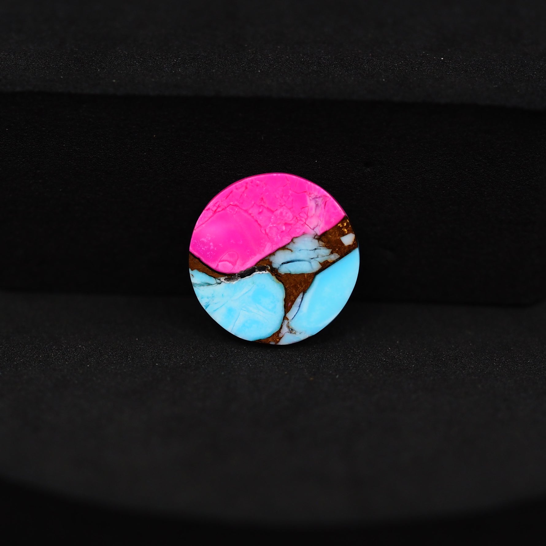 Natural Cotton Candy Turquoise Round Cabochon 14x14x3mm 5ct - Pink & Blue Composite - Pedra Gems