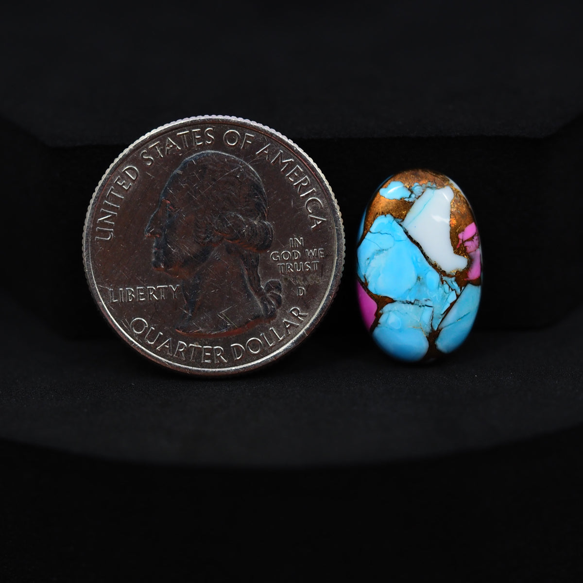 Natural Cotton Candy Turquoise Oval Cabochon 18x12x3mm 7ct - Blue, White & Pink Composite - Pedra Gems