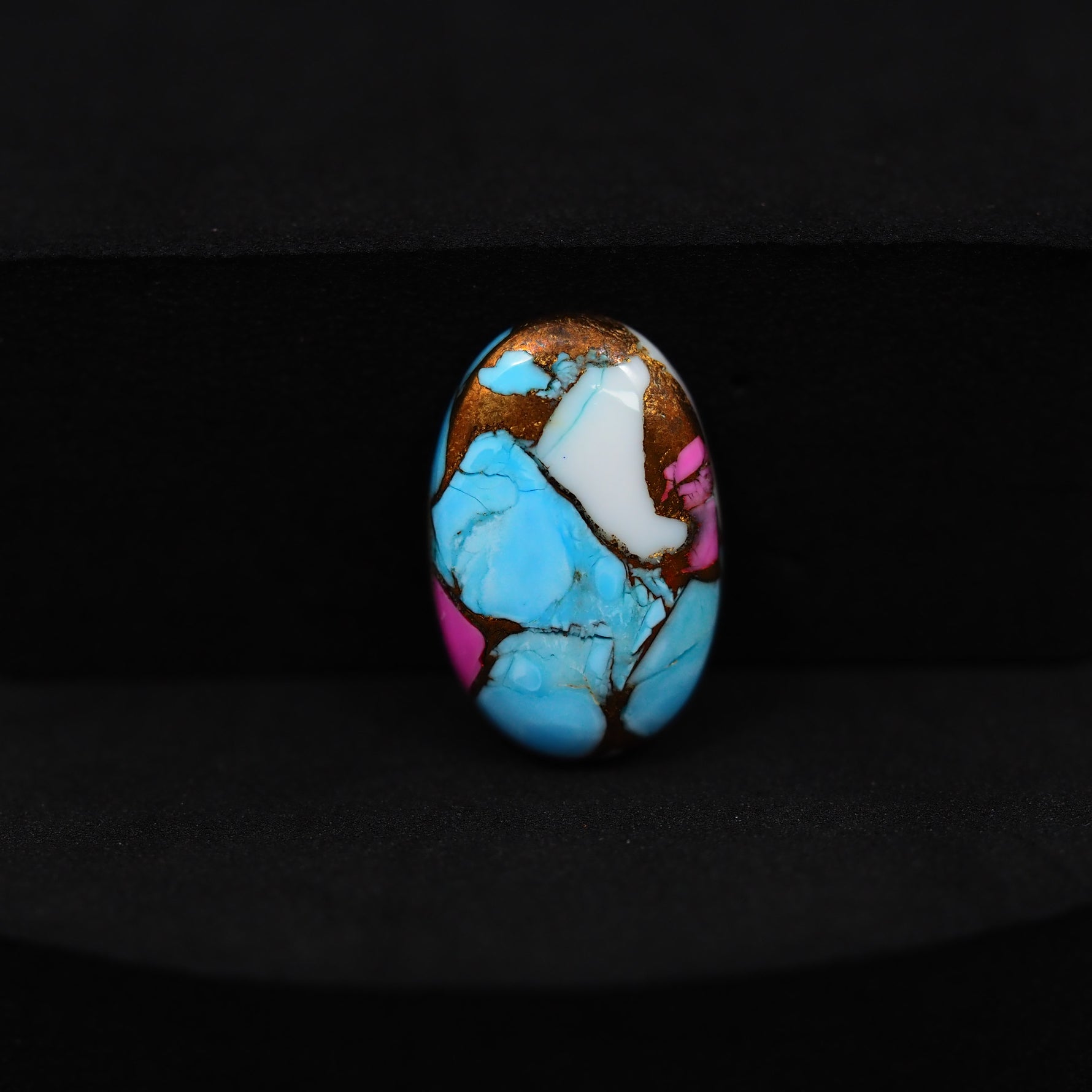 Natural Cotton Candy Turquoise Oval Cabochon 18x12x3mm 7ct - Blue, White & Pink Composite - Pedra Gems