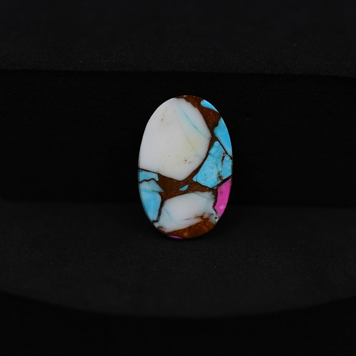 Natural Cotton Candy Turquoise Oval Cabochon 18x12x3mm 7ct - Blue, White & Pink Composite - Pedra Gems