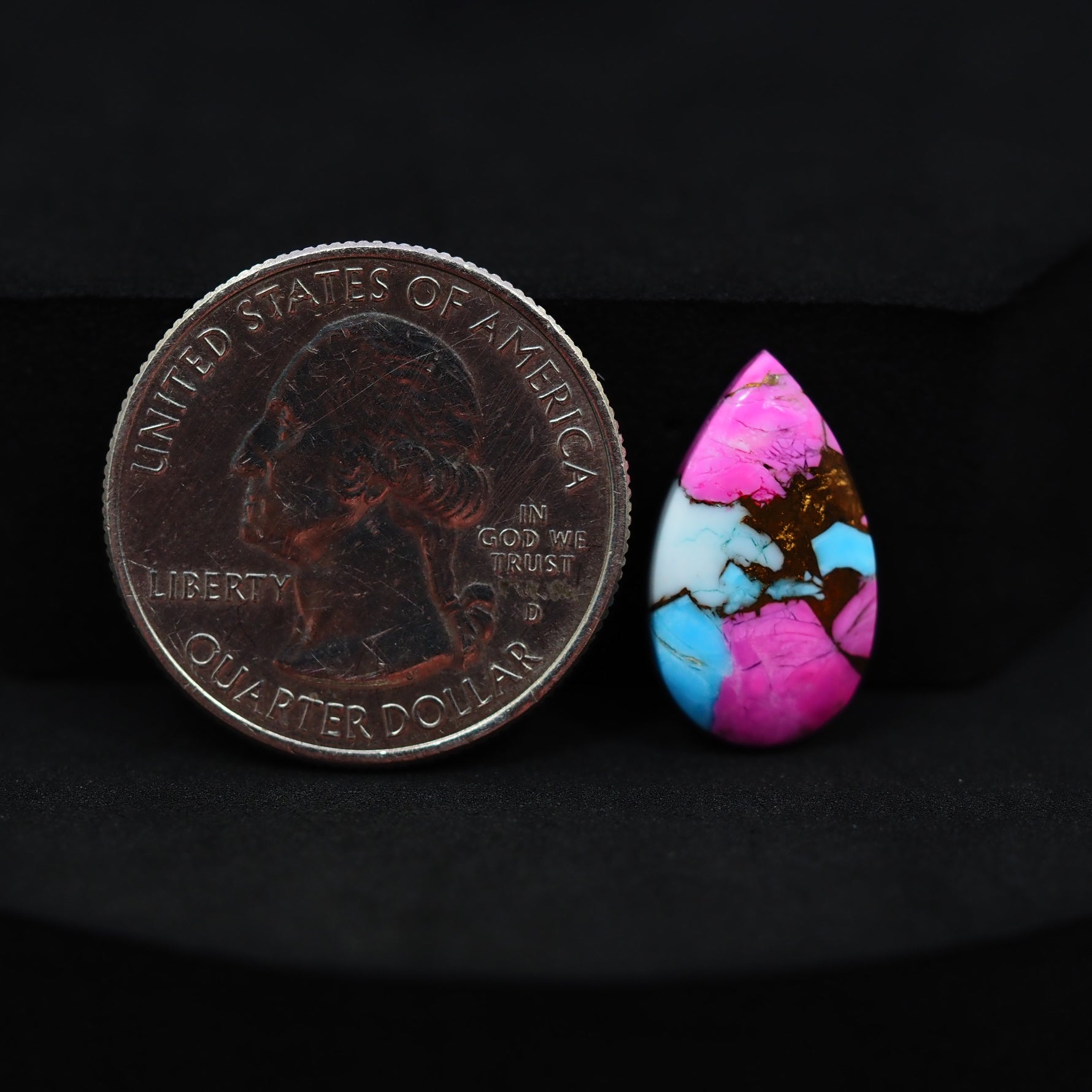 Natural Cotton Candy Turquoise 18x10x3mm Pear Cabochon 5.5ct - Pink, White & Blue Composite - Pedra Gems