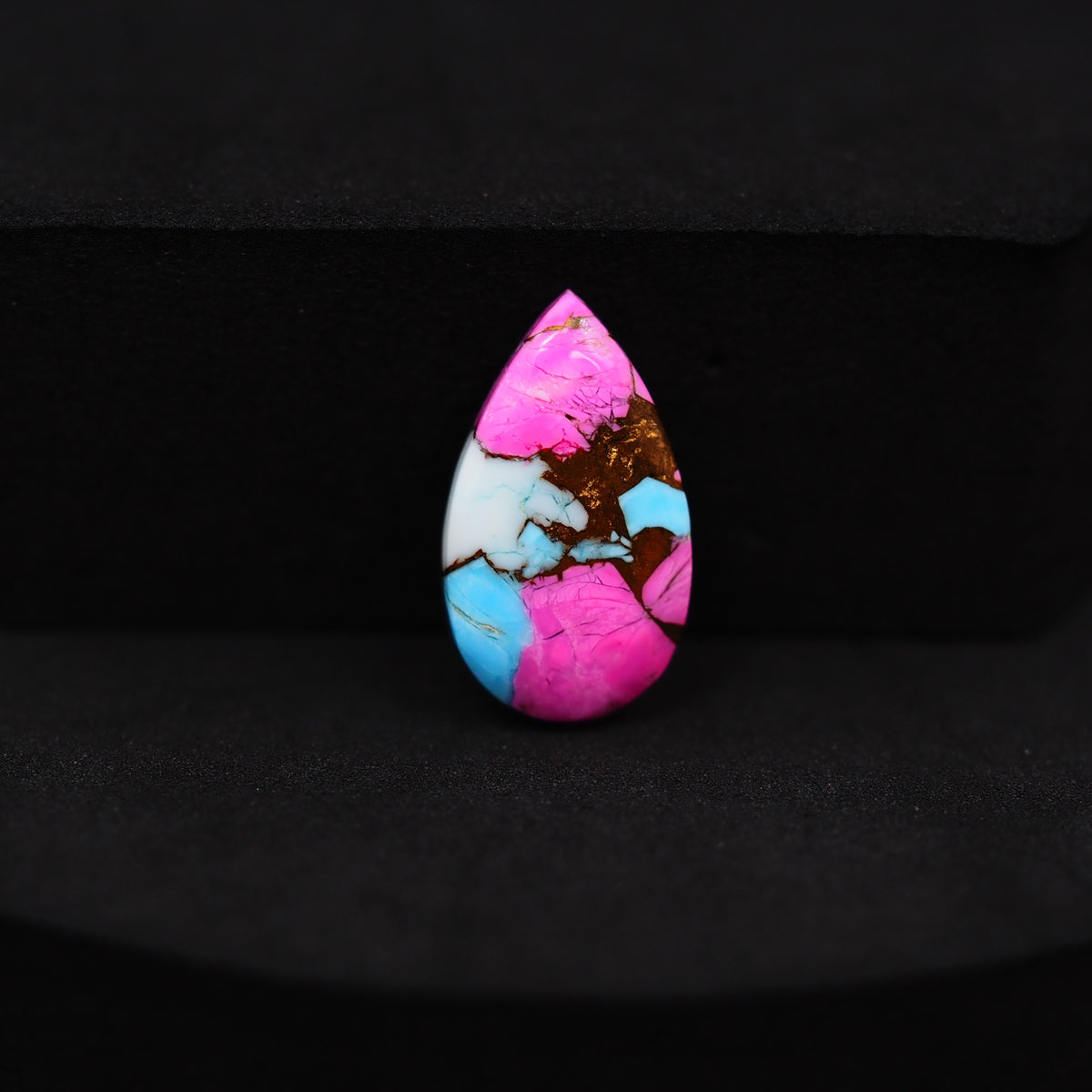 Natural Cotton Candy Turquoise 18x10x3mm Pear Cabochon 5.5ct - Pink, White & Blue Composite - Pedra Gems