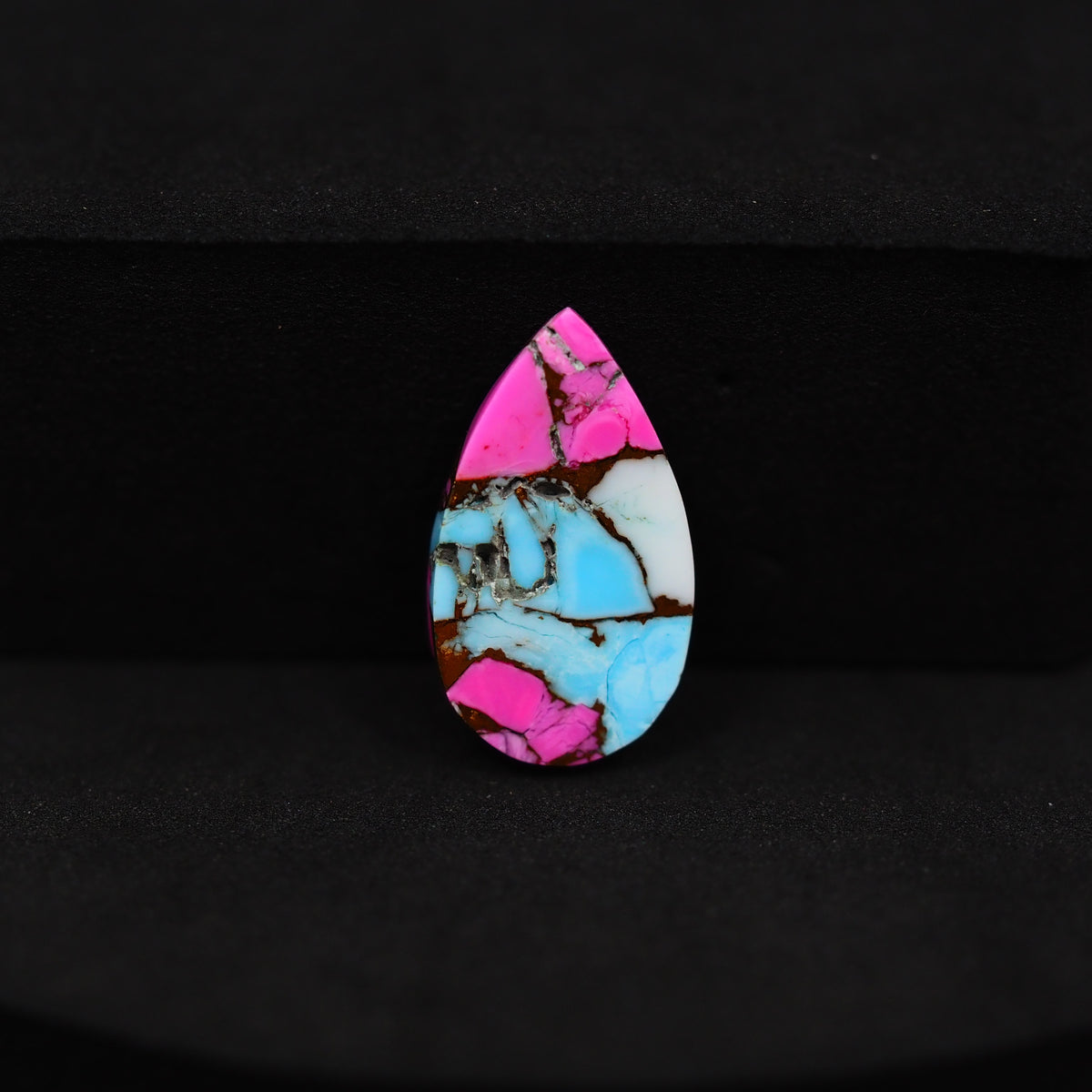 Natural Cotton Candy Turquoise 18x10x3mm Pear Cabochon 5.5ct - Pink, White & Blue Composite - Pedra Gems