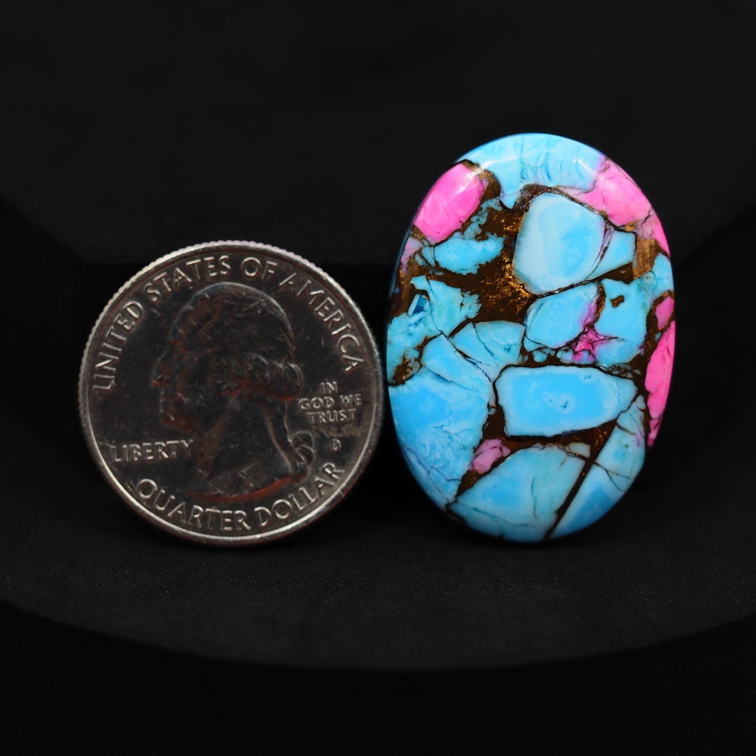 Natural Cotton Candy Turquoise 32x23x5mm Oval Cabochon 34ct - Blue & Pink Composite - Pedra Gems