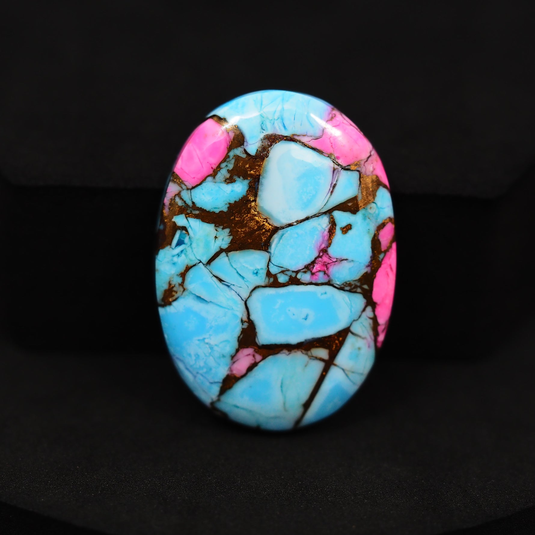 Natural Cotton Candy Turquoise 32x23x5mm Oval Cabochon 34ct - Blue & Pink Composite - Pedra Gems