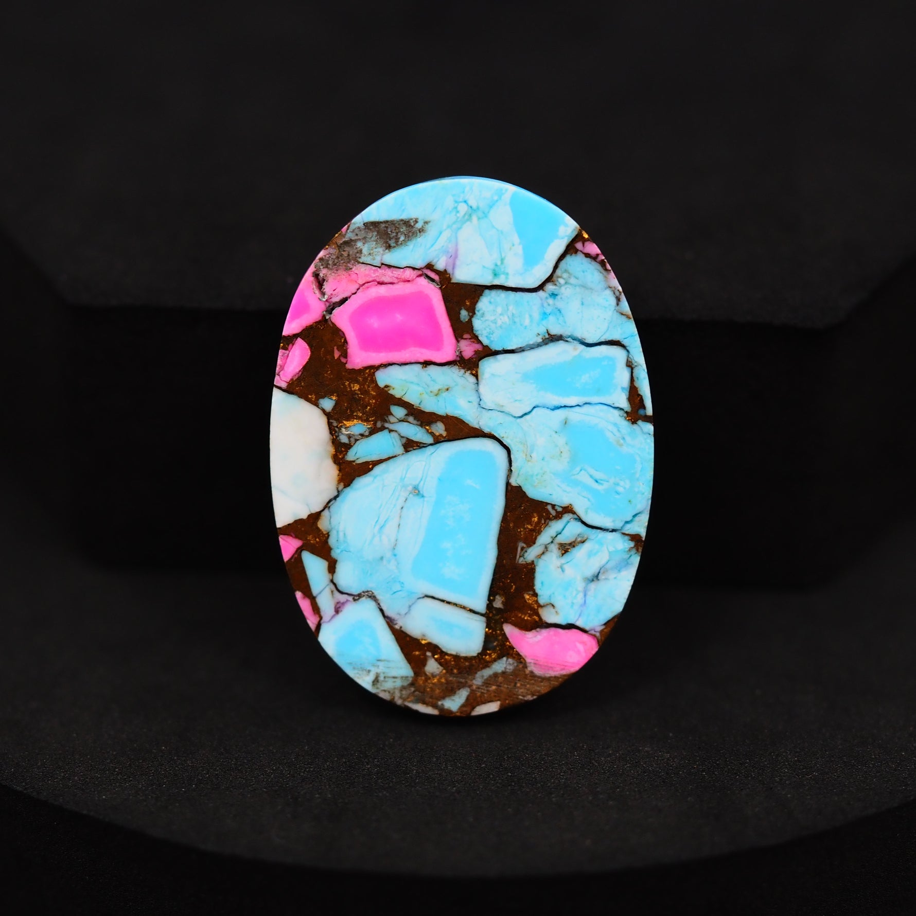 Natural Cotton Candy Turquoise 32x23x5mm Oval Cabochon 34ct - Blue & Pink Composite - Pedra Gems