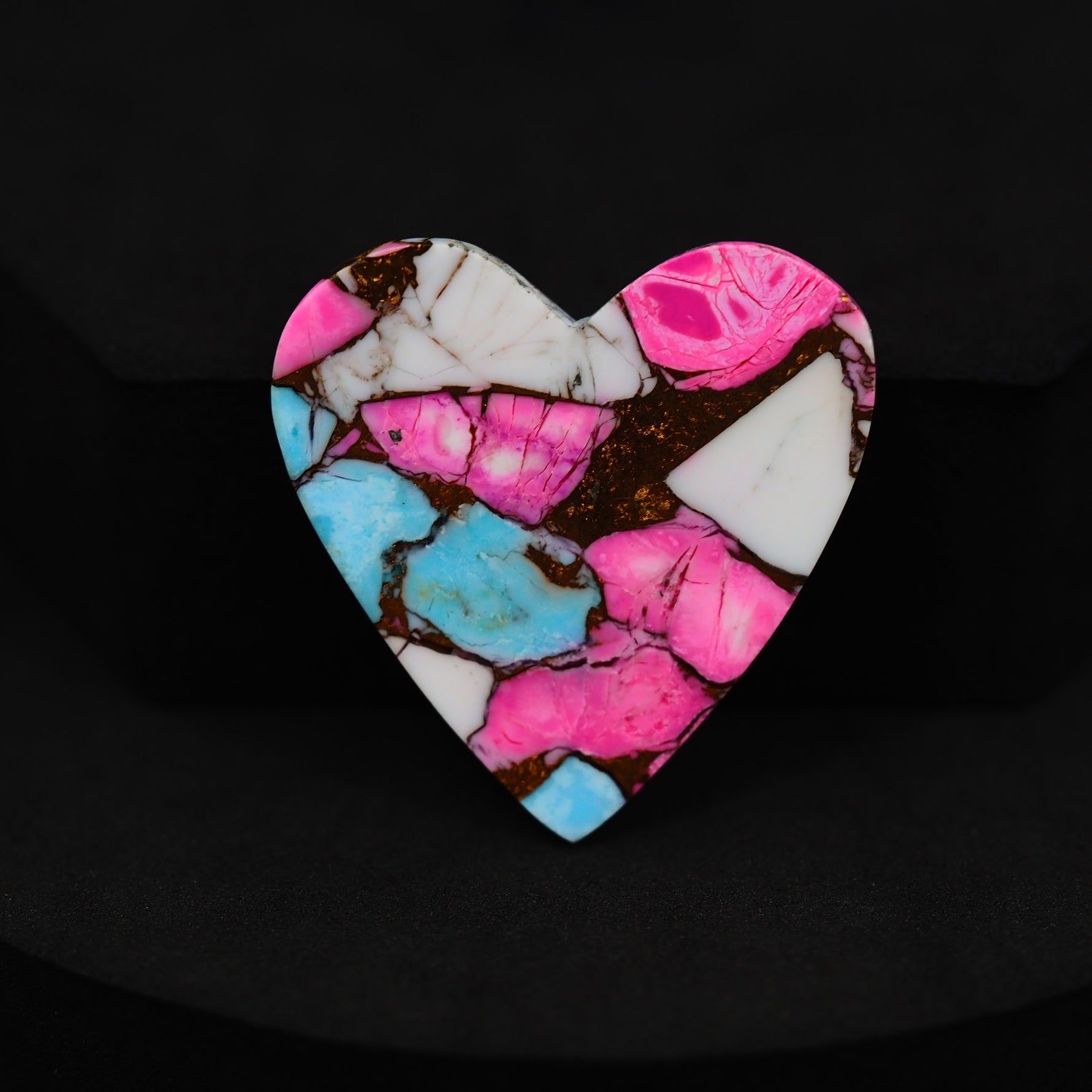 Natural Cotton Candy Turquoise 29x28x4mm Heart Cabochon 25.5ct - Pink, White & Blue Composite - Pedra Gems