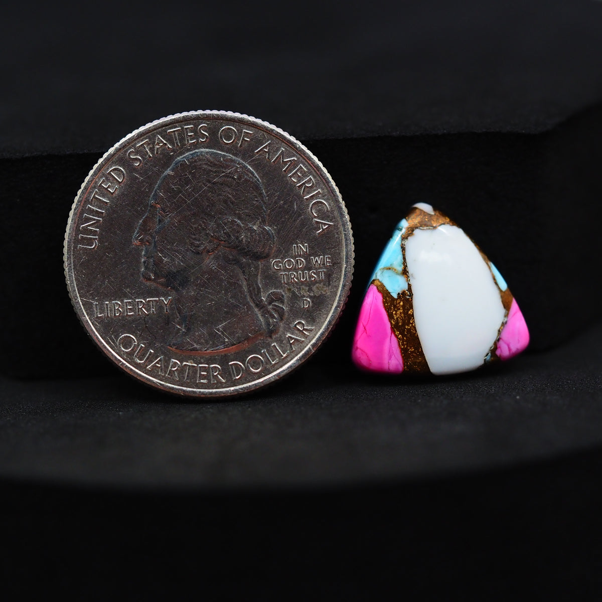 Natural Cotton Candy Turquoise 15x14x3mm Trillion Cabochon 6ct - White, Pink & Blue Composite - Pedra Gems