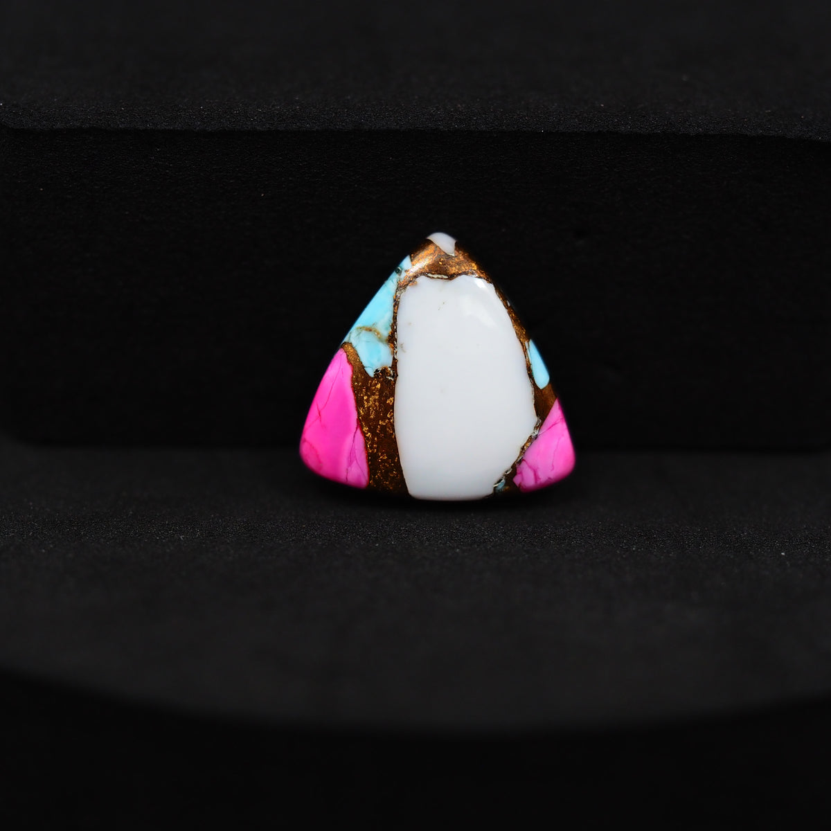 Natural Cotton Candy Turquoise 15x14x3mm Trillion Cabochon 6ct - White, Pink & Blue Composite - Pedra Gems