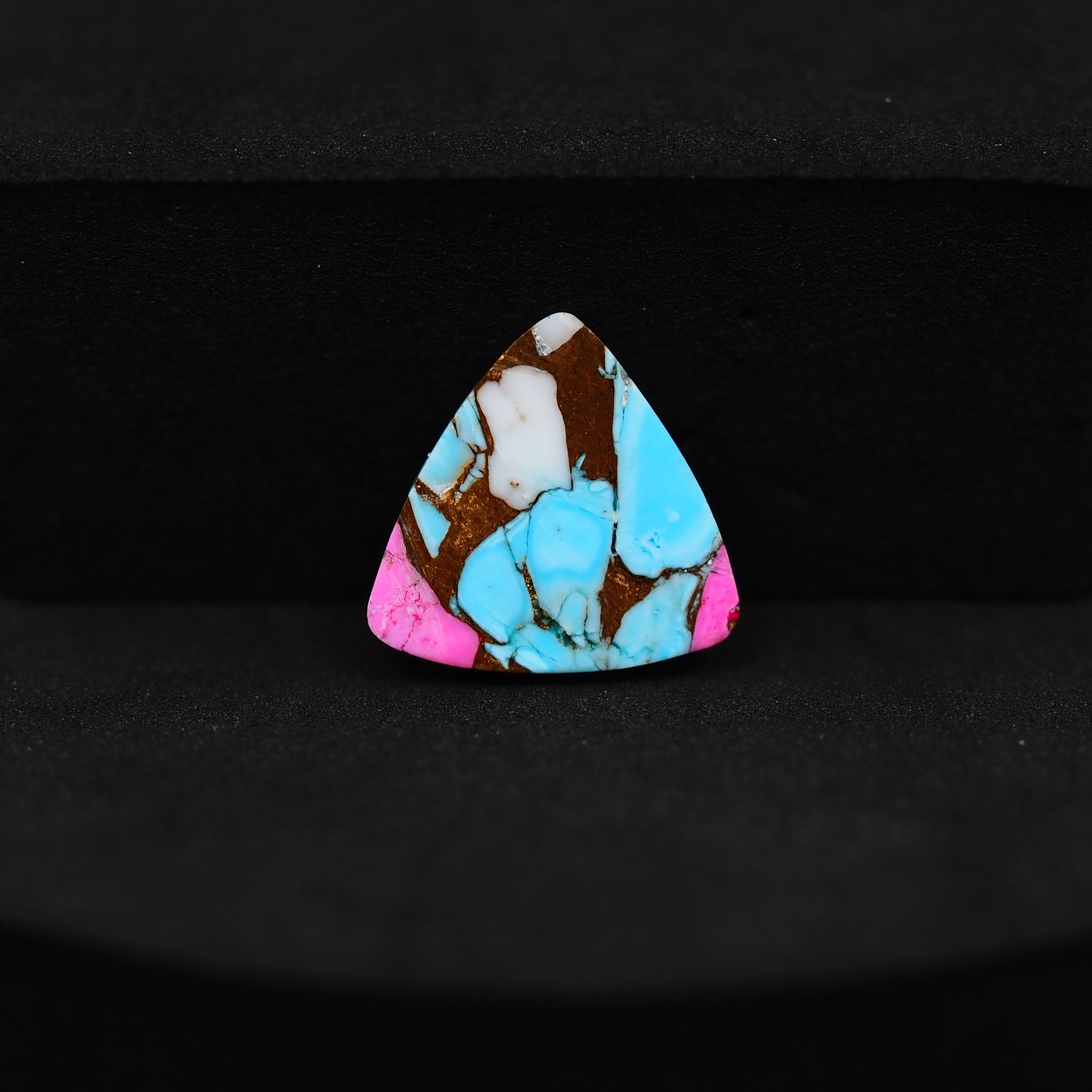 Natural Cotton Candy Turquoise 15x14x3mm Trillion Cabochon 6ct - White, Pink & Blue Composite - Pedra Gems