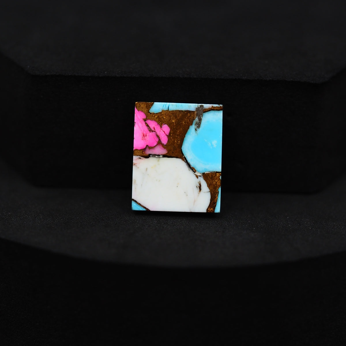Natural Cotton Candy Turquoise 17x14x4mm Square Cabochon 12ct - White, Blue & Pink Composite - Pedra Gems