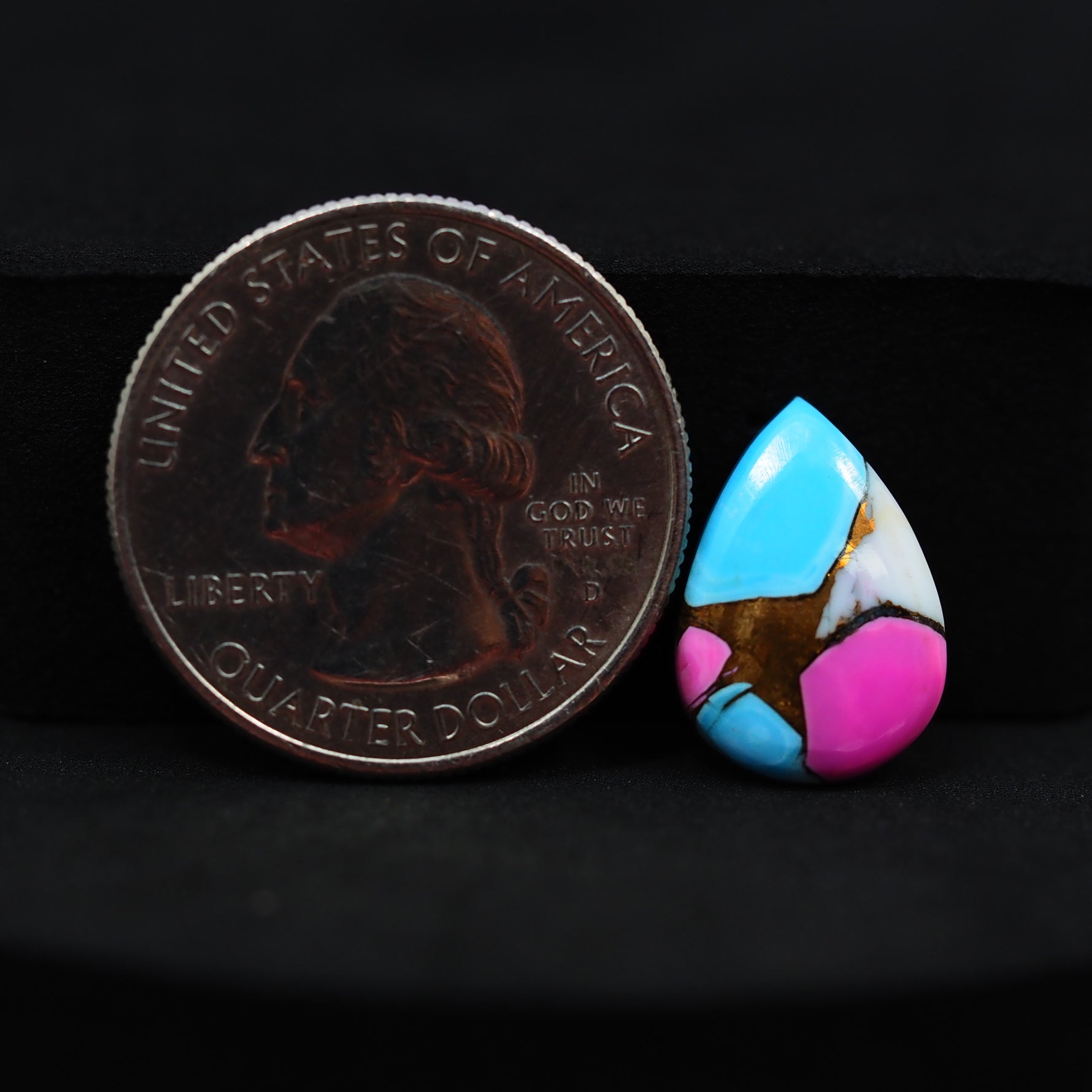 Natural Cotton Candy Turquoise 16x11x3mm Pear Cabochon 5ct - Pink, White & Blue Composite - Pedra Gems